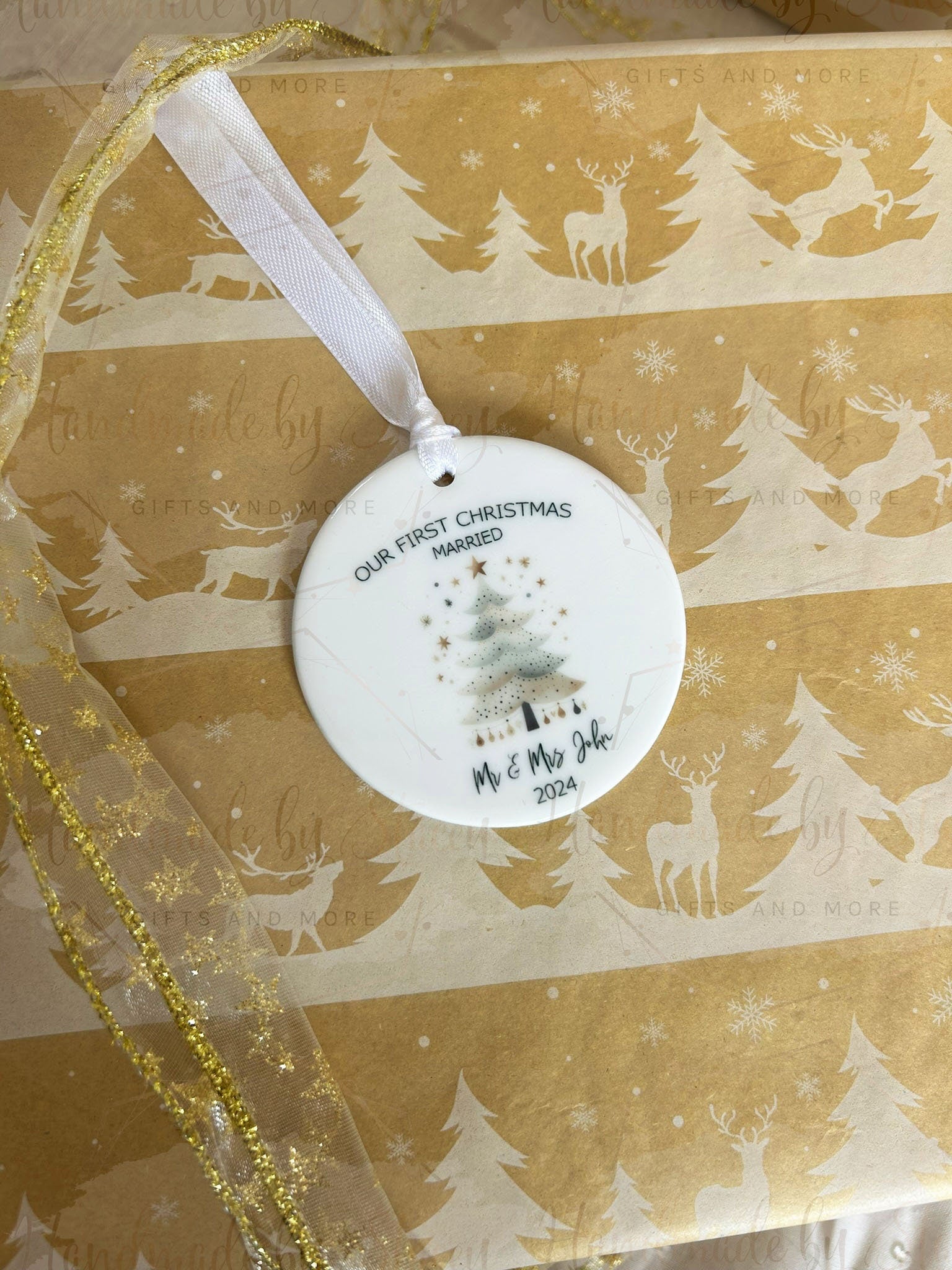 Personalised Christmas Bauble|Ceramic Tree Decoration|Editable Text|First Christmas as Mr Mrs|Mr and Mr|Mrs & Mrs|Married in 2024