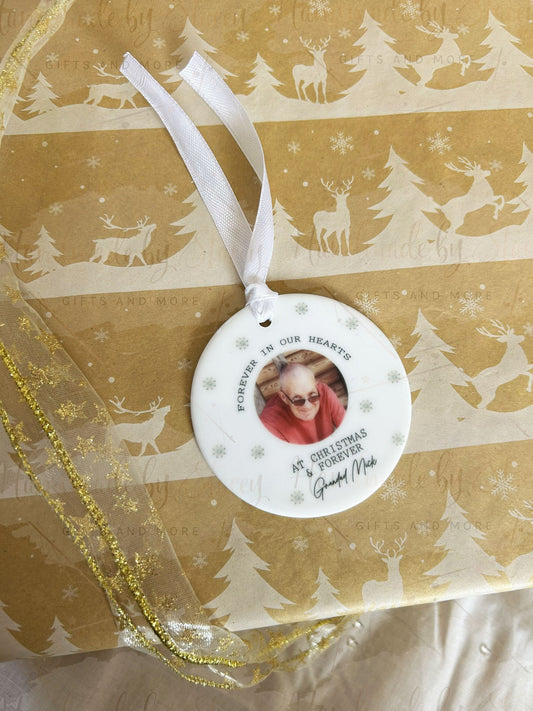 Personalised Christmas Bauble|Ceramic Tree Decoration|Editable Text|In Memory Photo Gift|Family In Heaven|