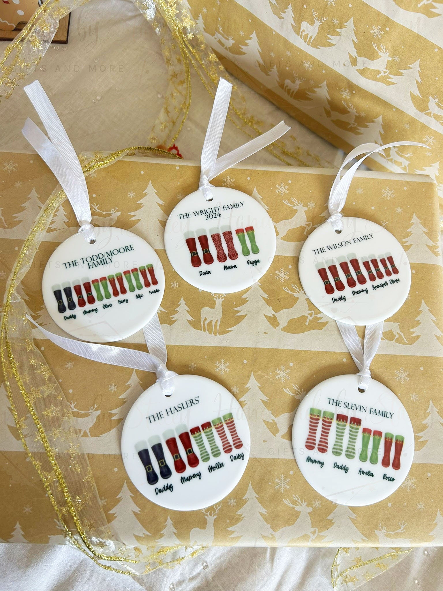Personalised Christmas Bauble|Ceramic Tree Decoration|Editable Text|Family Christmas Boots|Santa Wellie Boots|Secret Santa Token Xmas Gift