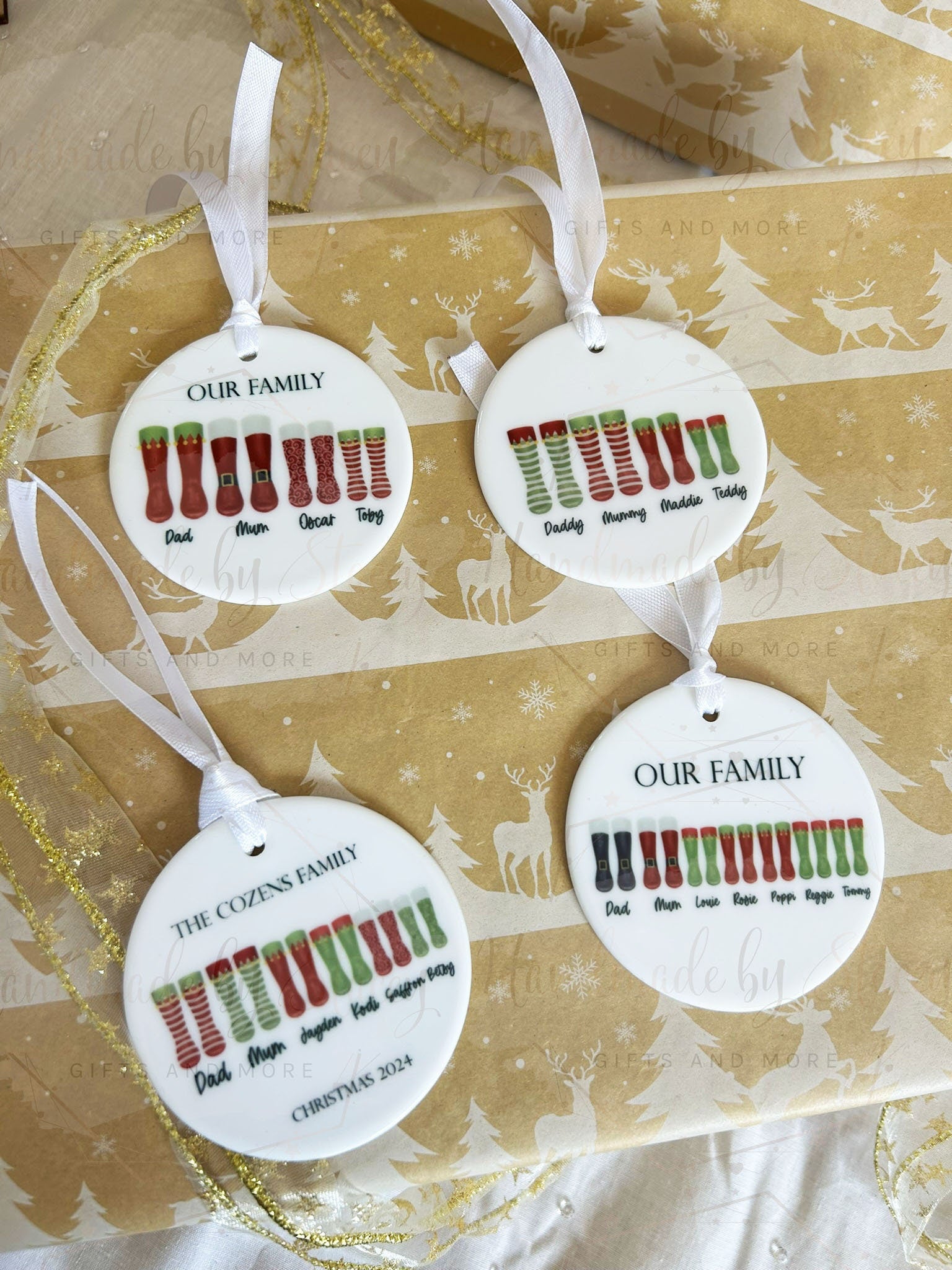 Personalised Christmas Bauble|Ceramic Tree Decoration|Editable Text|Family Christmas Boots|Santa Wellie Boots|Secret Santa Token Xmas Gift