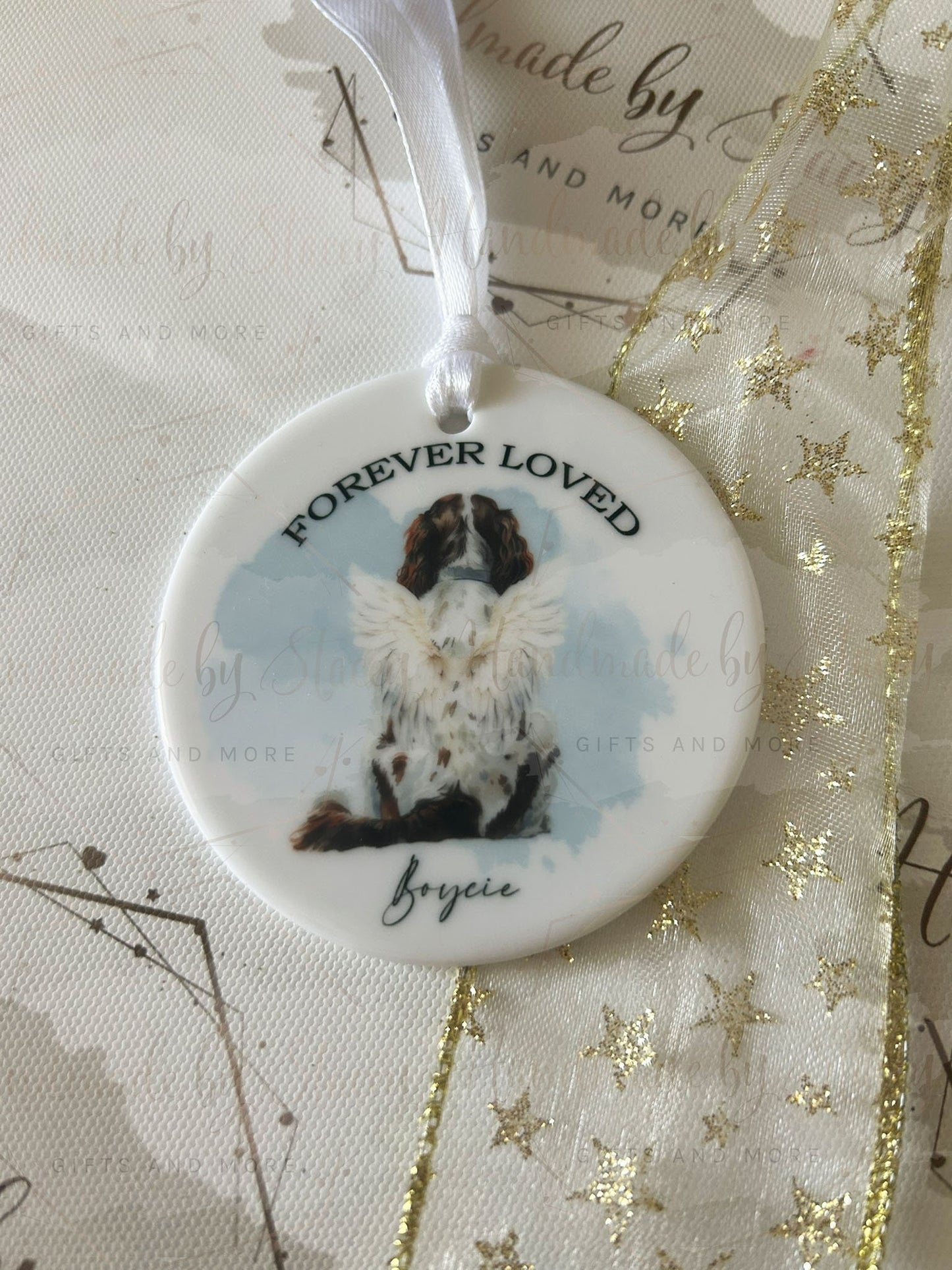 Personalised Christmas Pet Bauble|In Memory Pet|Ceramic Tree Decoration|Editable Text|Man's Best Friend|Dog Design|Santa Paws|