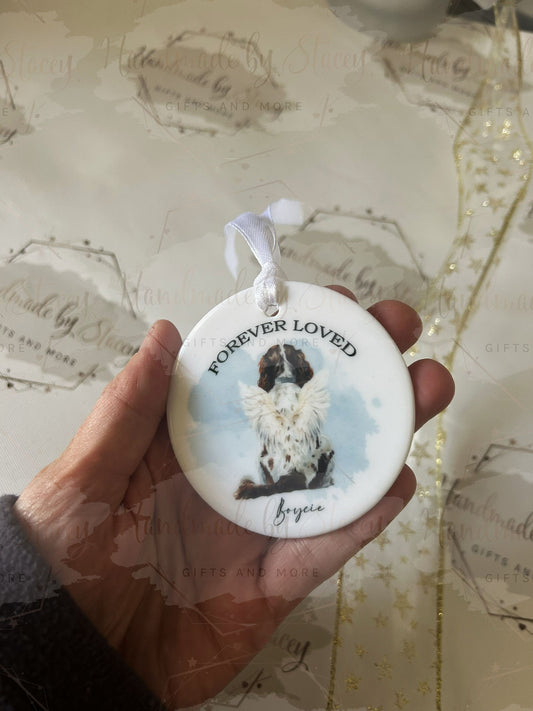 Personalised Christmas Pet Bauble|In Memory Pet|Ceramic Tree Decoration|Editable Text|Man's Best Friend|Dog Design|Santa Paws|