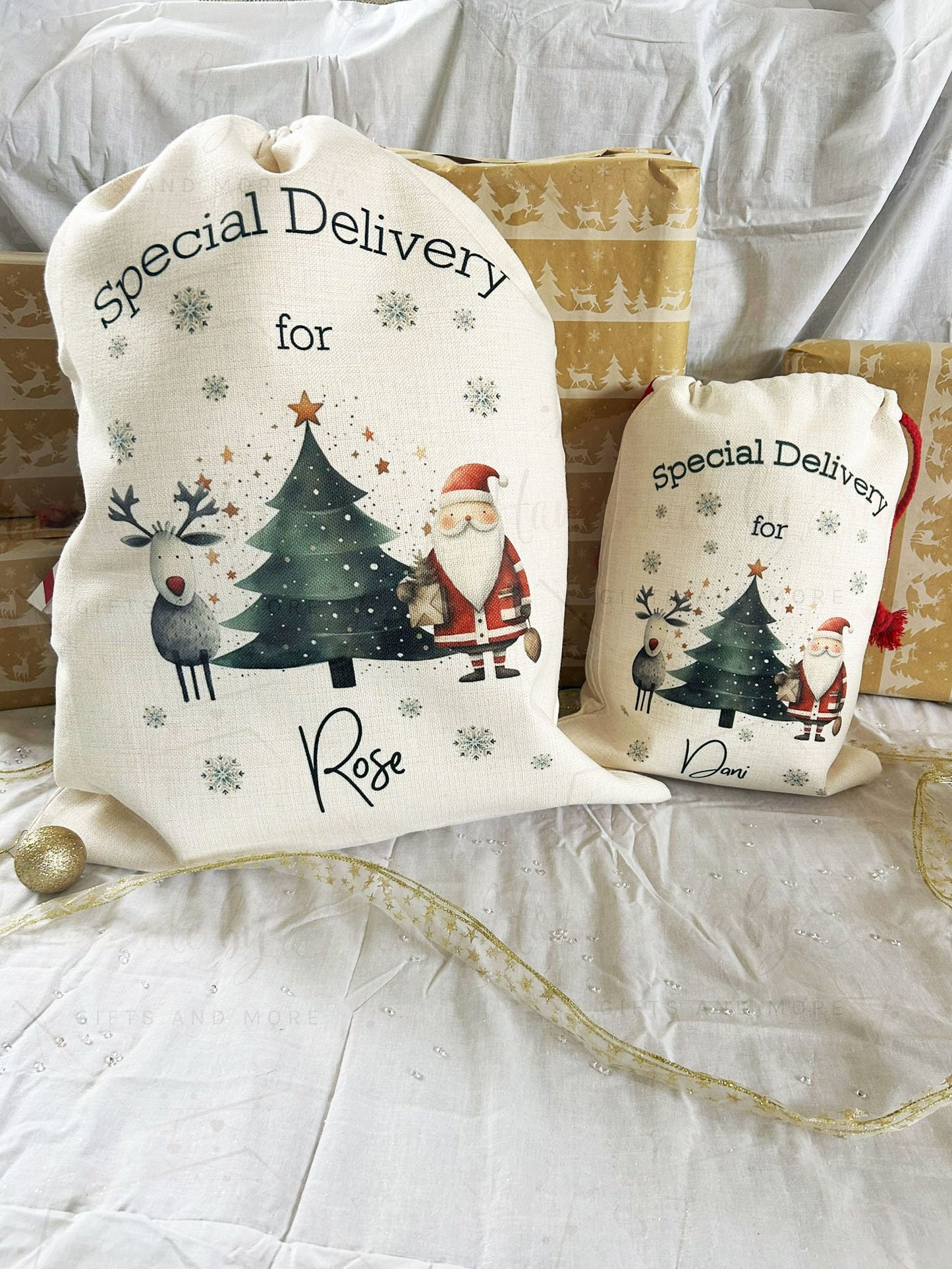 Personalised Christmas Bag|Seasonal Sack/Stocking|Three Styles|Editable Text|Stocking Filler|Xmas Design|Special Delivery|First Christmas