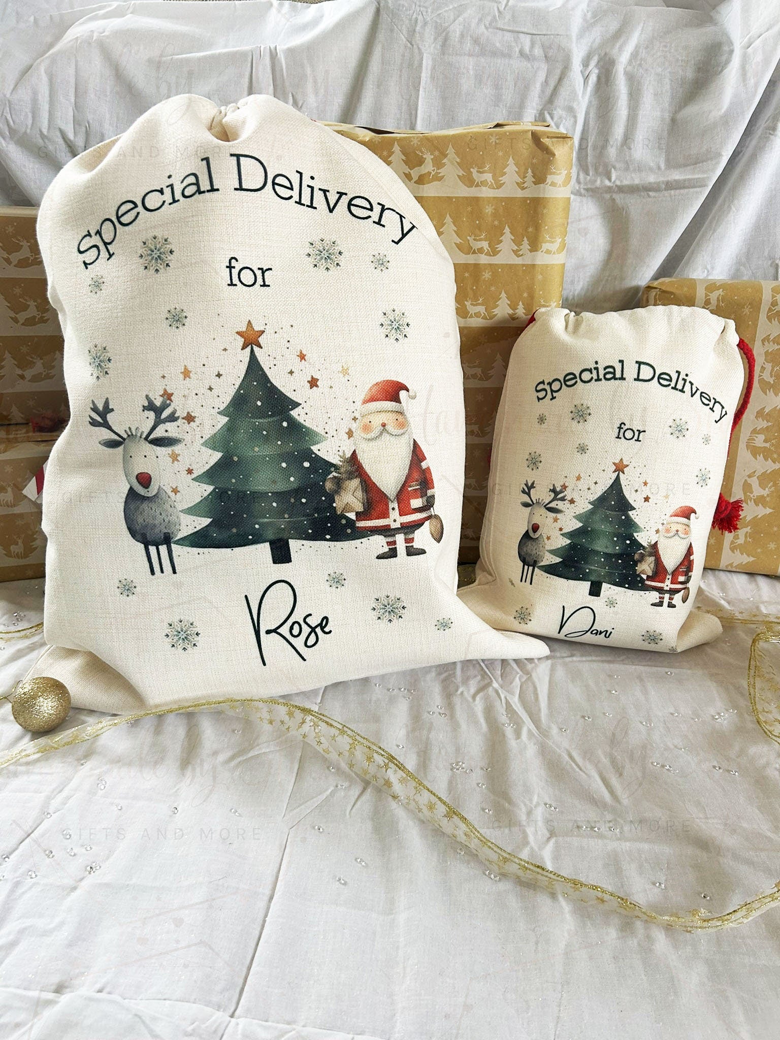 Personalised Christmas Bag|Seasonal Sack/Stocking|Three Styles|Editable Text|Stocking Filler|Xmas Design|Special Delivery|First Christmas