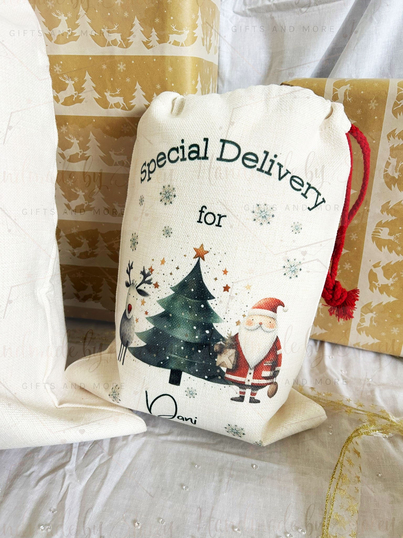 Personalised Christmas Bag|Seasonal Sack/Stocking|Three Styles|Editable Text|Stocking Filler|Xmas Design|Special Delivery|First Christmas