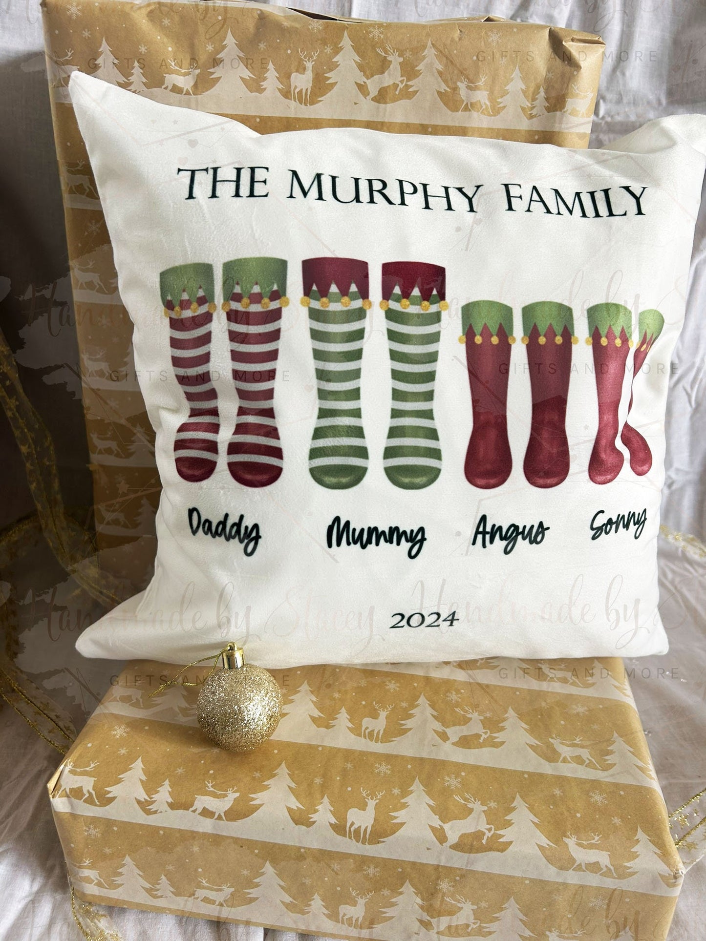 Personalised Christmas Cushion|Family Seasonal Santa Boot Welly Design|Editable Text|Secret Santa Gift Idea for Friends Family Grandparents