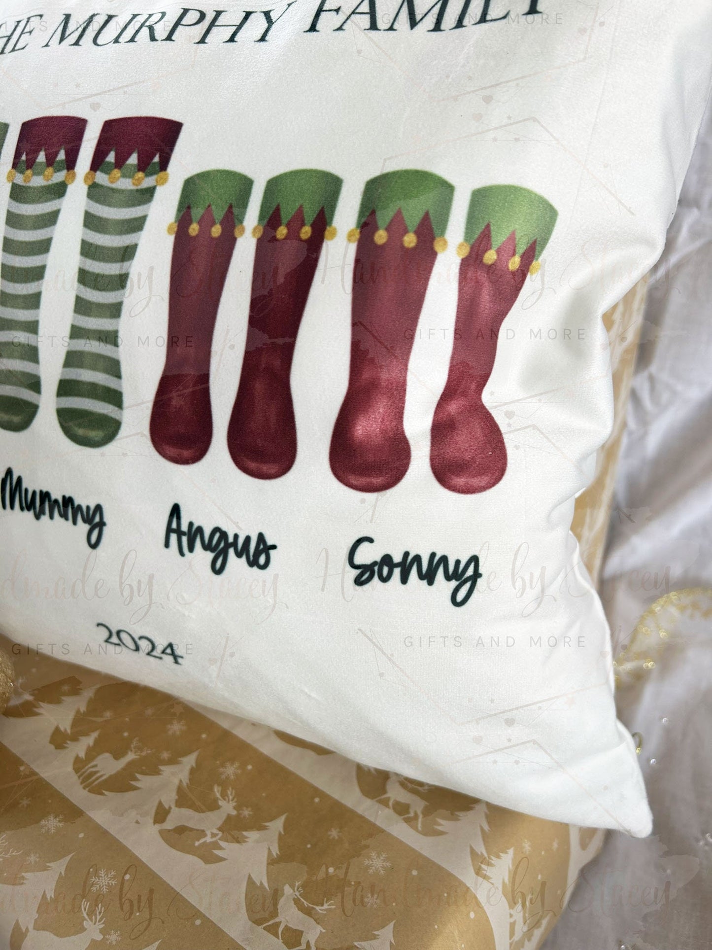 Personalised Christmas Cushion|Family Seasonal Santa Boot Welly Design|Editable Text|Secret Santa Gift Idea for Friends Family Grandparents