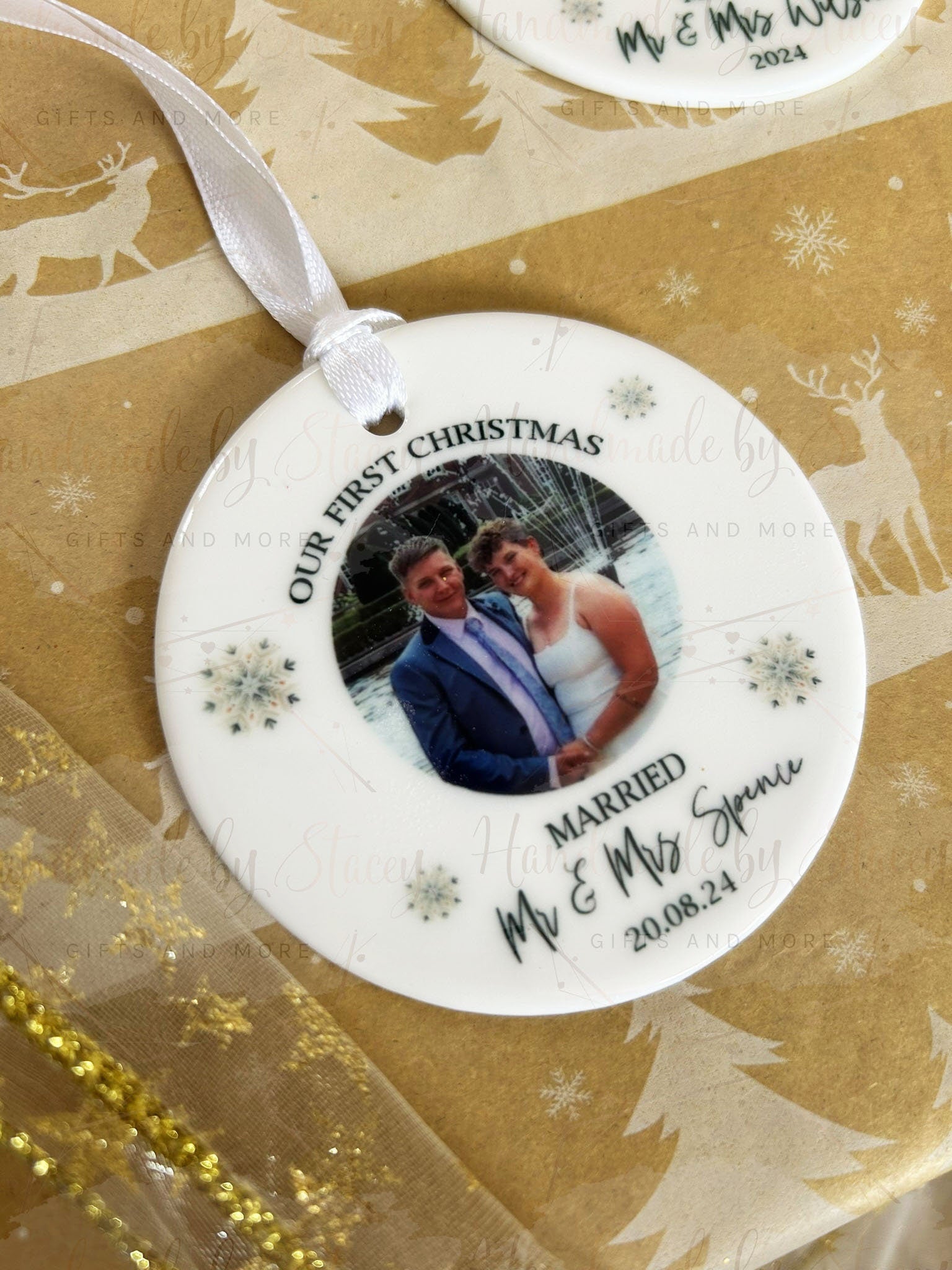 Personalised Christmas Bauble|Ceramic Tree Decoration|Editable Text|First Christmas Married|Married Couple|Photo Gift Wedding Idea