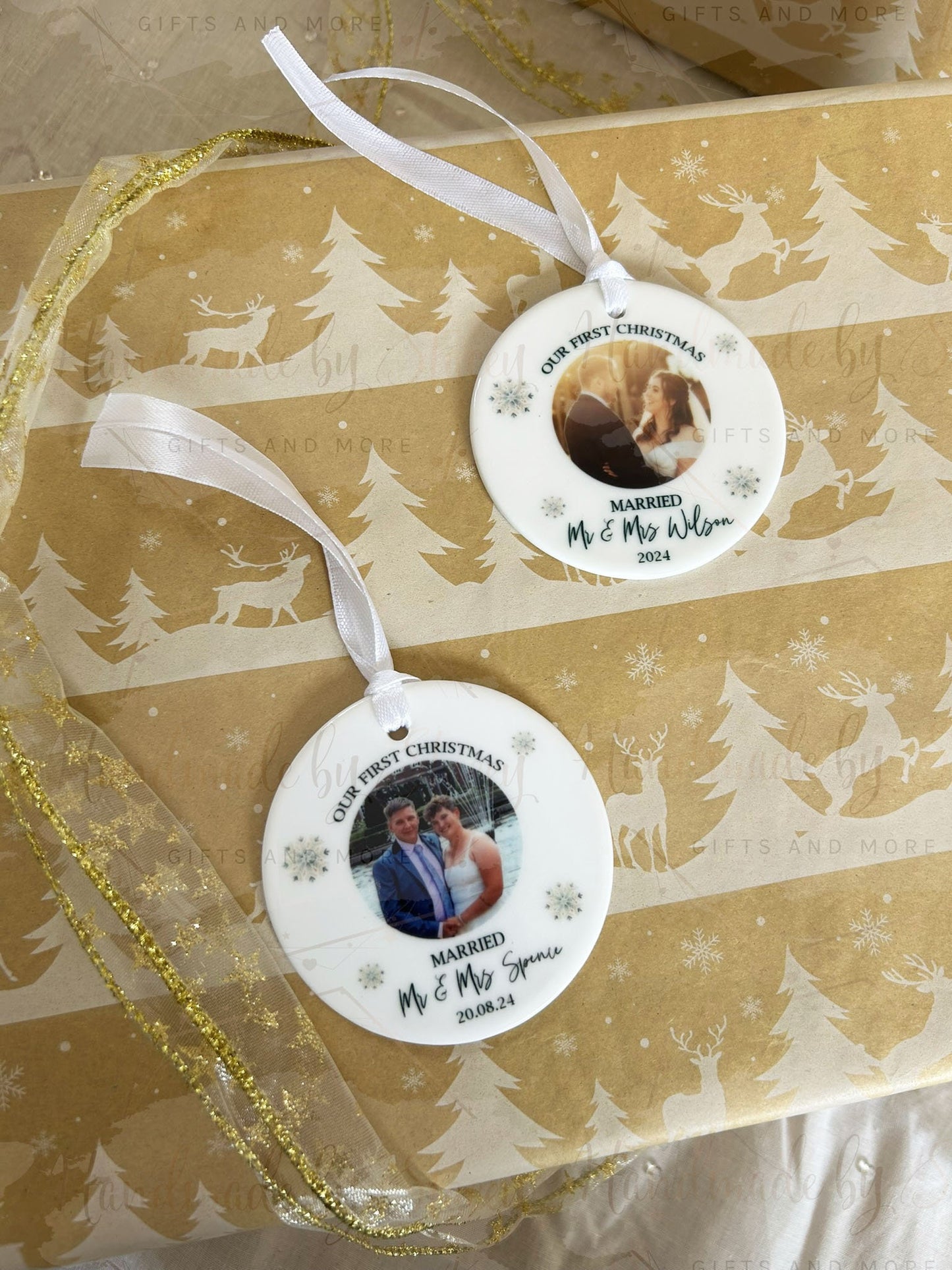 Personalised Christmas Bauble|Ceramic Tree Decoration|Editable Text|First Christmas Married|Married Couple|Photo Gift Wedding Idea
