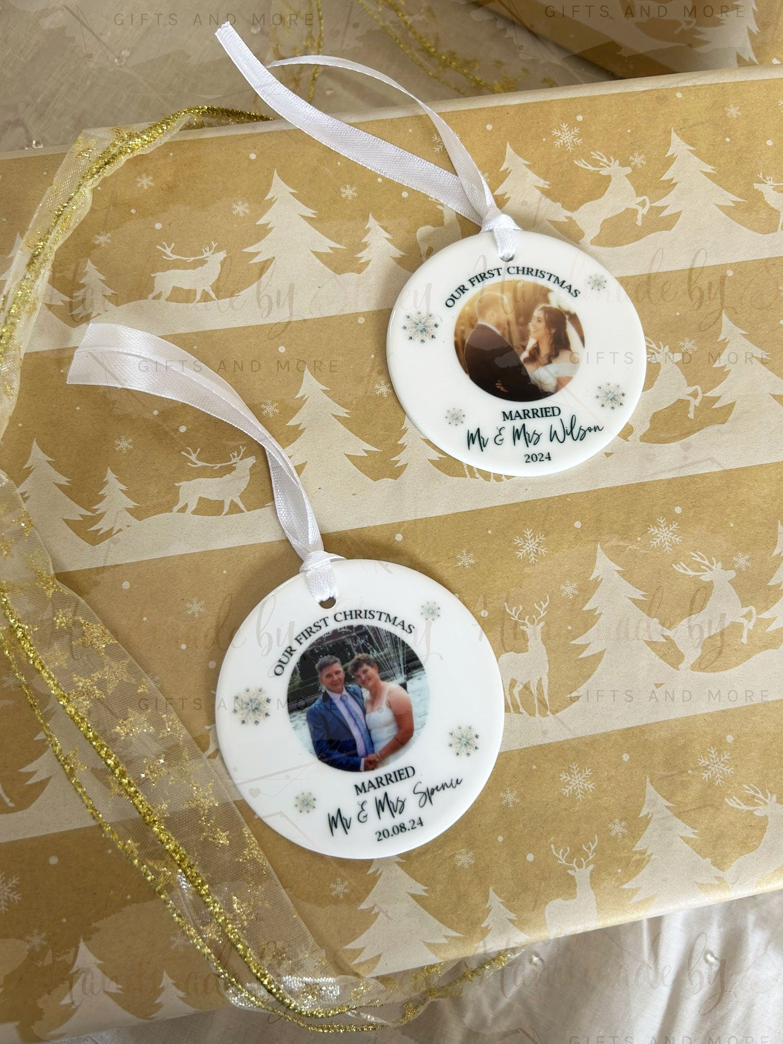 Personalised Christmas Bauble|Ceramic Tree Decoration|Editable Text|First Christmas Married|Married Couple|Photo Gift Wedding Idea