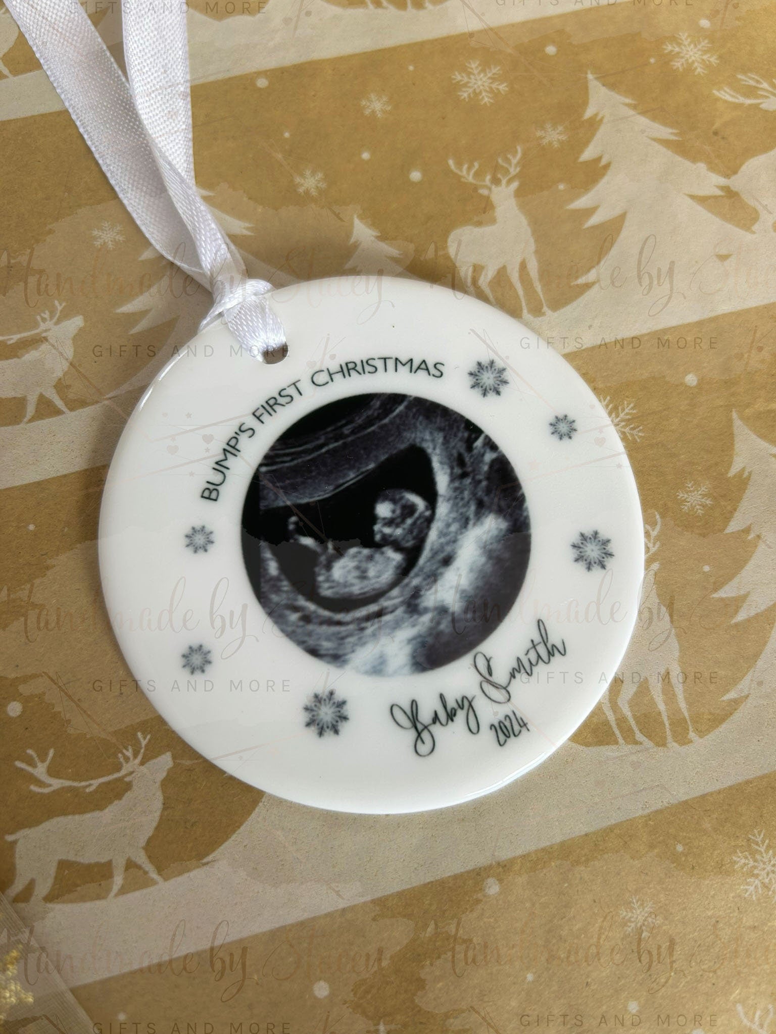 Personalised Christmas Bauble|Ceramic Tree Decoration|Editable Text|First Christmas Baby Scan|Bumps First Christmas|Photo Gift Mum Dad To Be