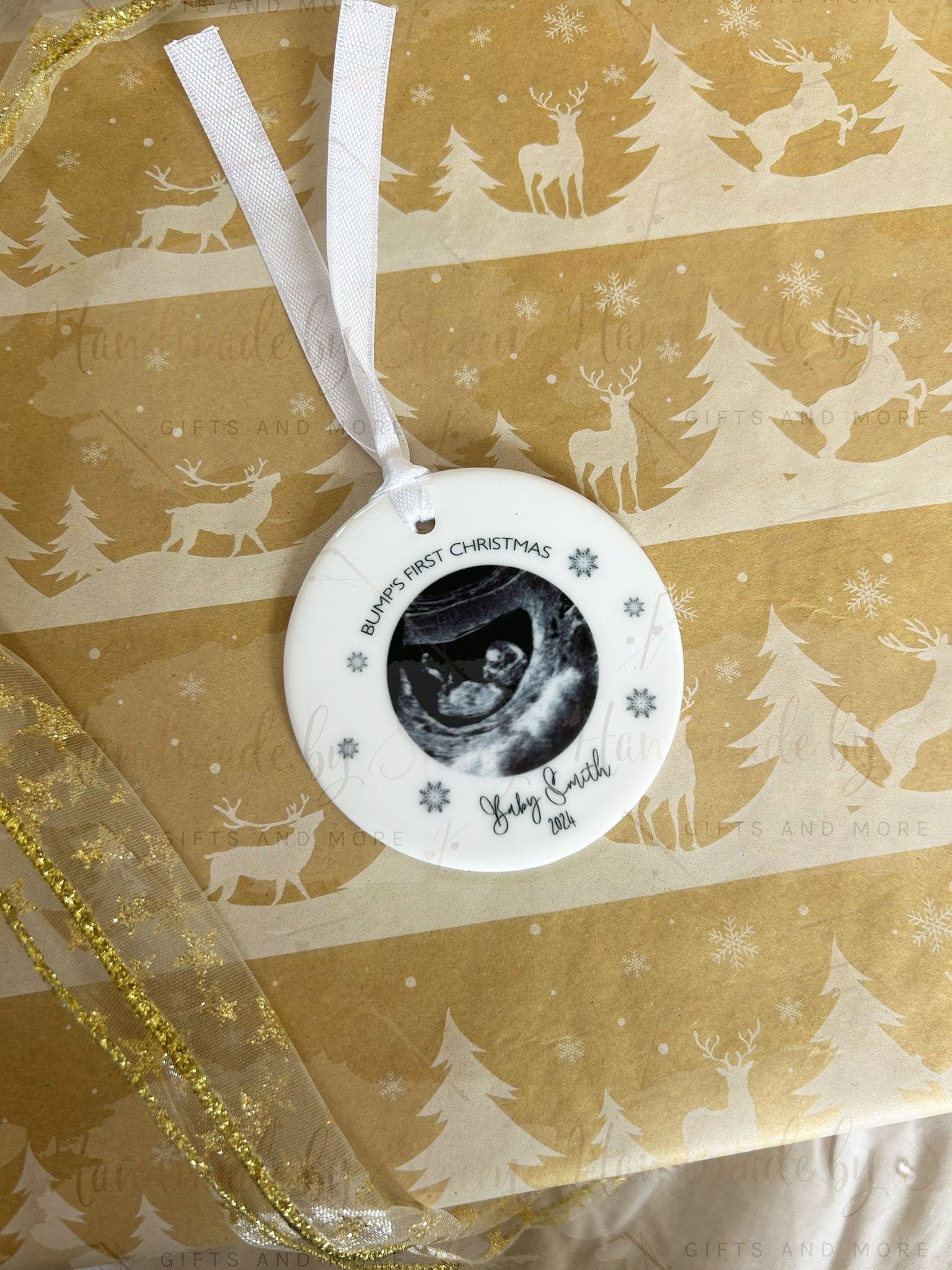 Personalised Christmas Bauble|Ceramic Tree Decoration|Editable Text|First Christmas Baby Scan|Bumps First Christmas|Photo Gift Mum Dad To Be