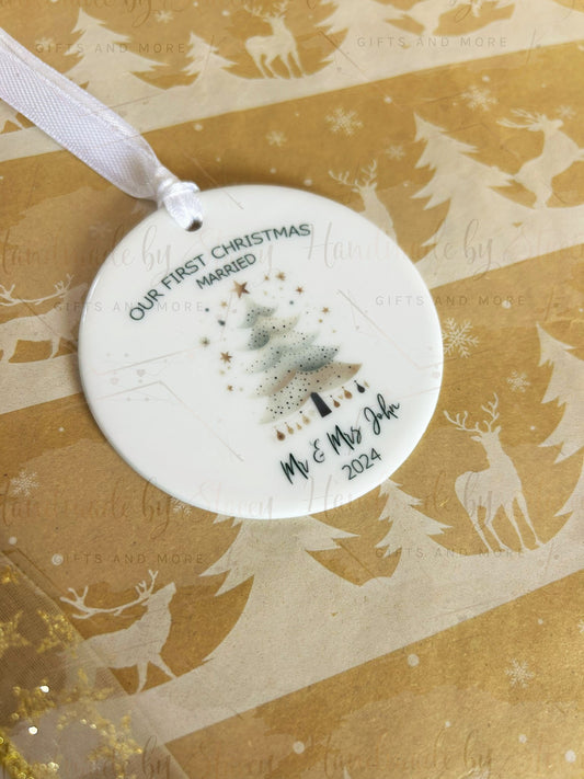 Personalised Christmas Bauble|Ceramic Tree Decoration|Editable Text|First Christmas as Mr Mrs|Mr and Mr|Mrs & Mrs|Married in 2024