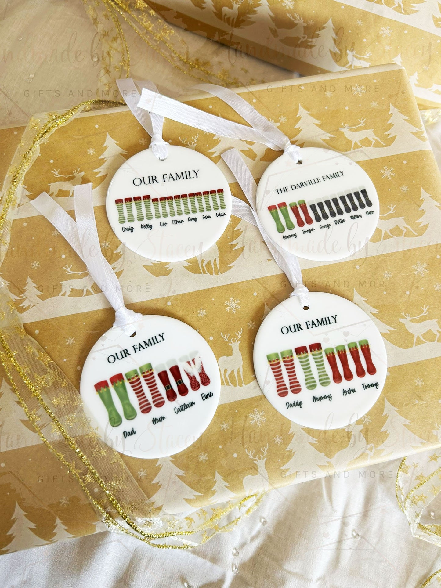Personalised Christmas Bauble|Ceramic Tree Decoration|Editable Text|Family Christmas Boots|Santa Wellie Boots|Secret Santa Token Xmas Gift