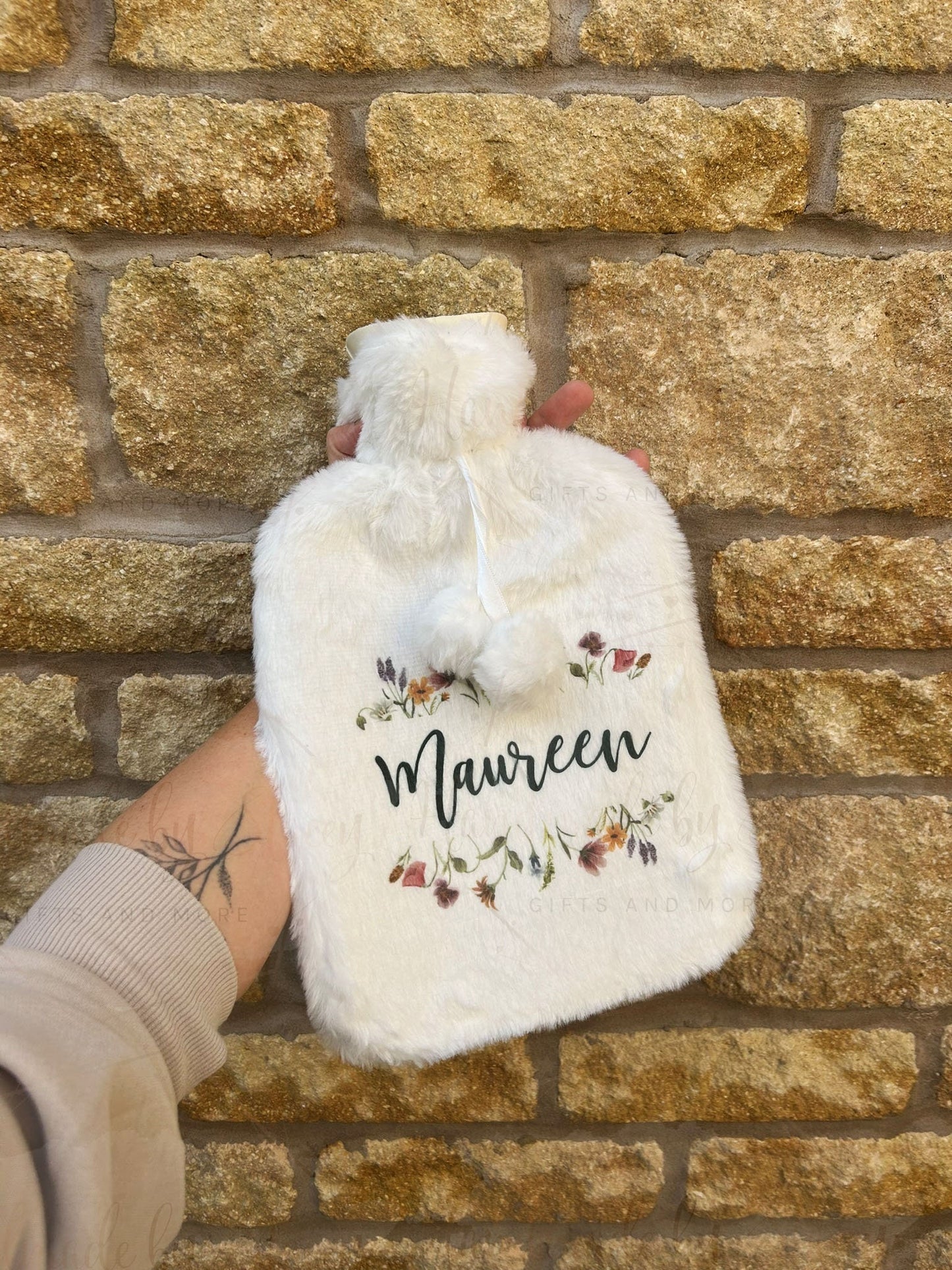 Personalised Hot Water Bottle|Wildflower Floral Design|Editable Text|Limited Birthday Christmas Warm Gift Idea|For Mum Grandparent Friend