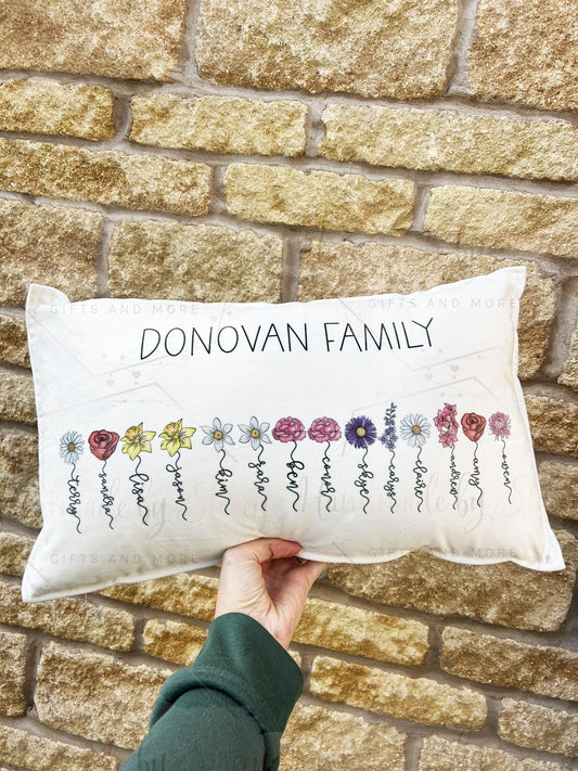 Personalised 30x50cm Cushion Cover|Oblong Shaped Soft Velted Pillow with or Without Inner|Birth Flower Design|Mothers Day Birthday Gift Idea