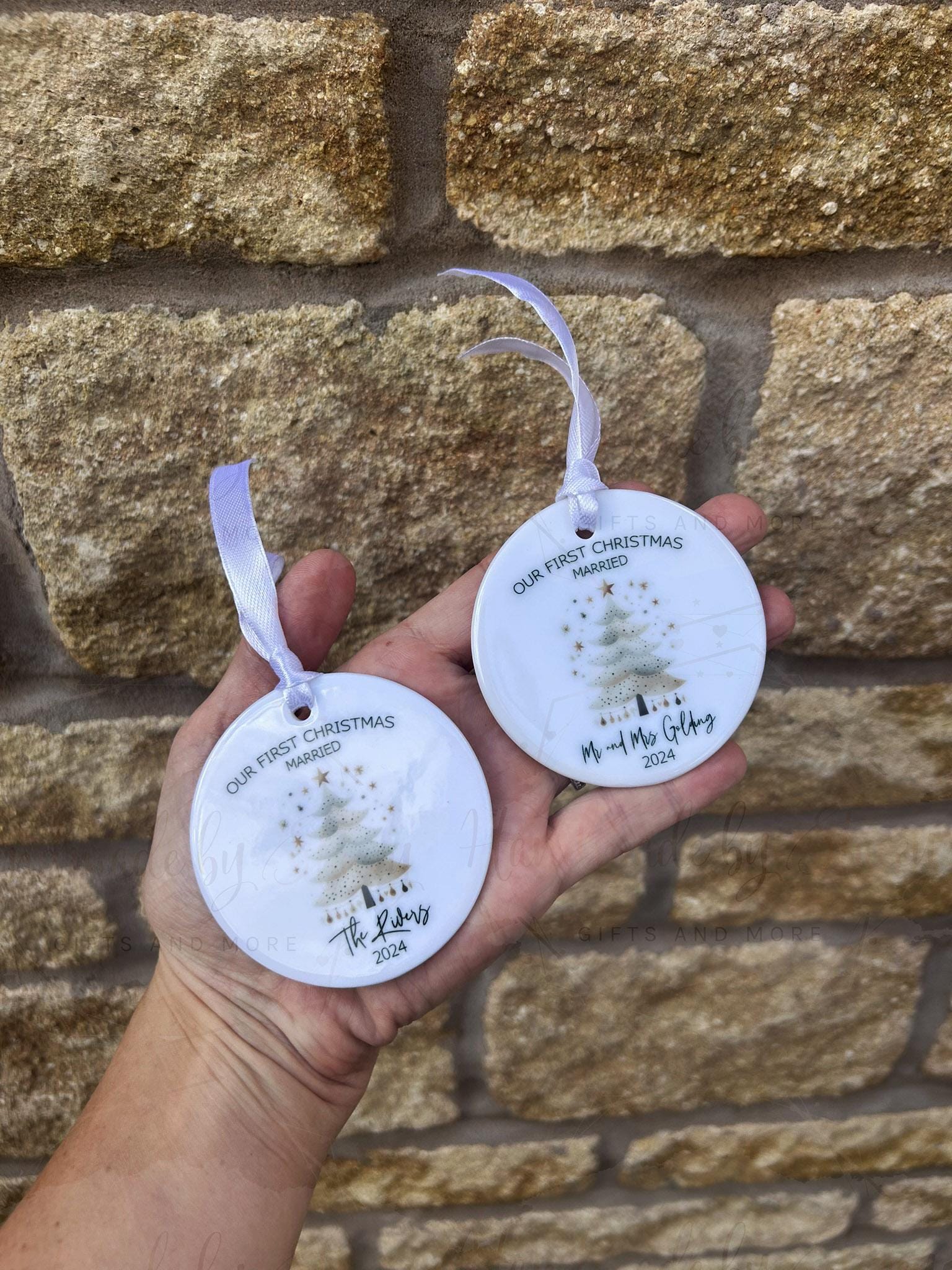 Personalised Christmas Bauble|Ceramic Tree Decoration|Editable Text|First Christmas as Mr Mrs|Mr and Mr|Mrs & Mrs|Married in 2024