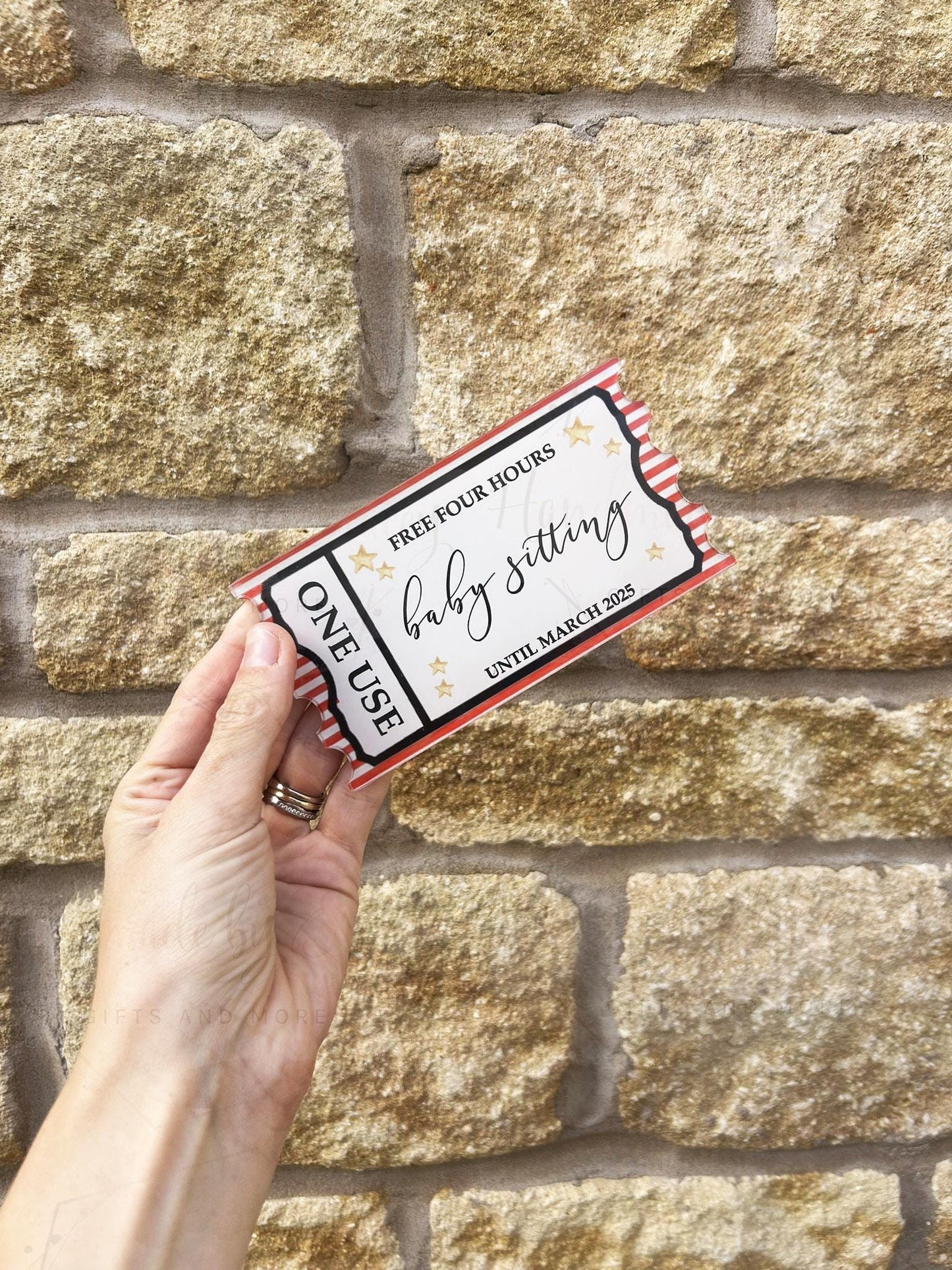 Personalised Gift Ticket|Acrylic Custom Text|Christmas Santa's Grotto|Polar Express|Event Voucher|Red Stripe Design|Musical Gift Idea
