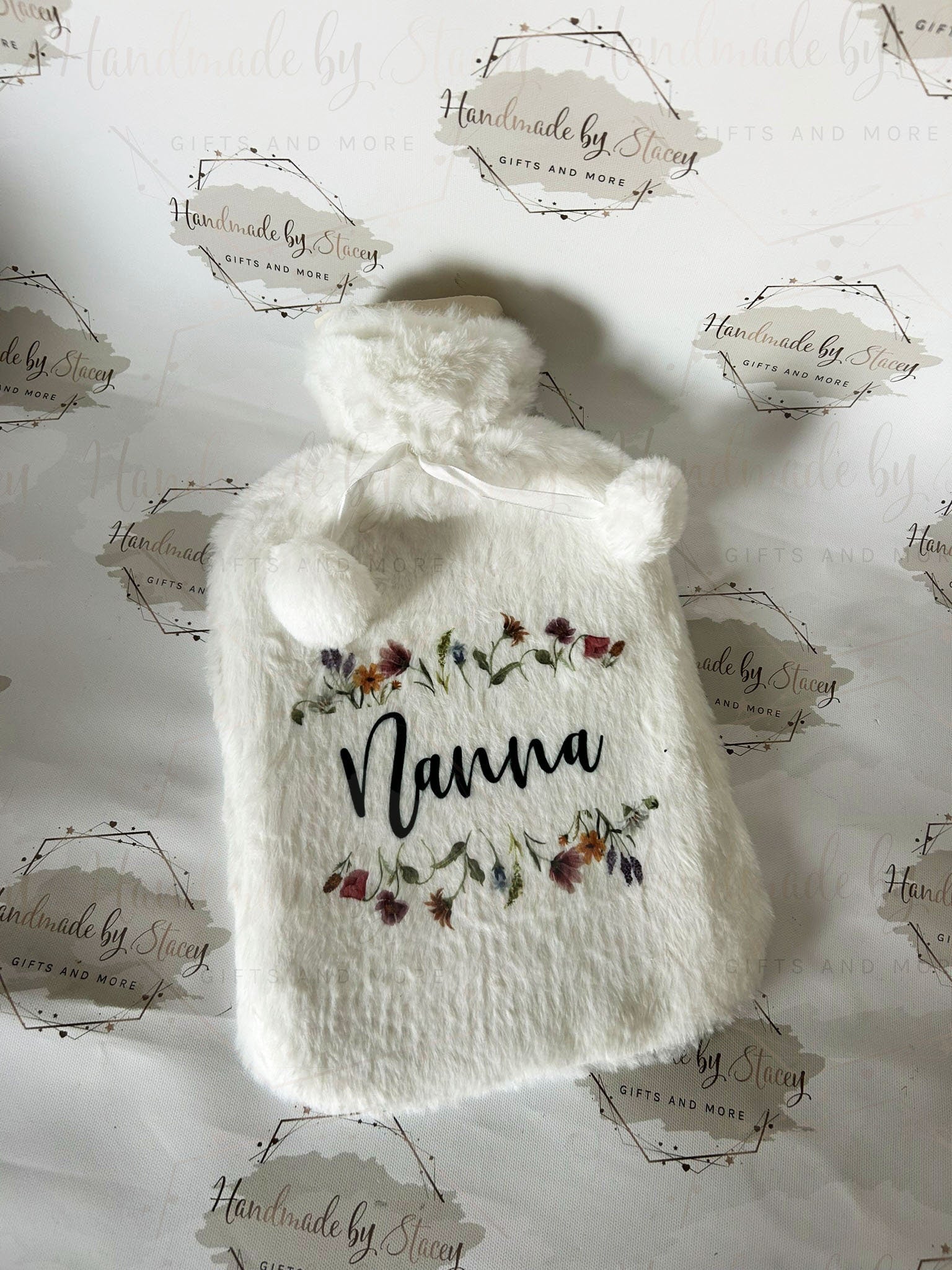 Personalised Hot Water Bottle|Wildflower Floral Design|Editable Text|Limited Birthday Christmas Warm Gift Idea|For Mum Grandparent Friend