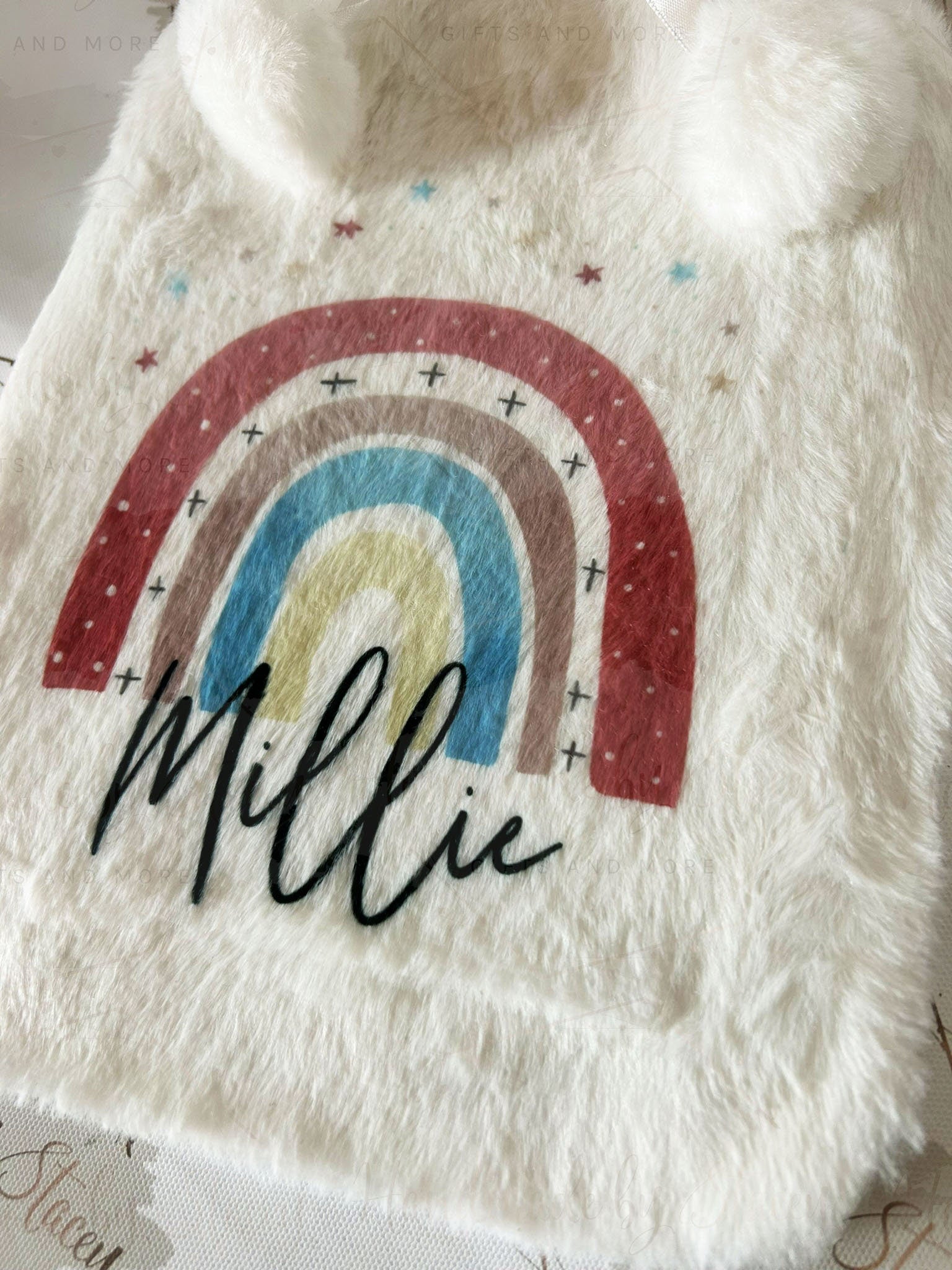 Personalised Hot Water Bottle|Pink Rainbow Design|Editable Text|Limited Birthday Christmas Warm Gift Idea|For Mum Grandparent Friend