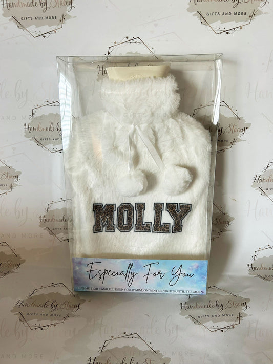 Personalised Hot Water Bottle|Leopard Print Design|Editable Text|Limited Birthday Christmas Warm Gift Idea|For Mum Grandparent Friend