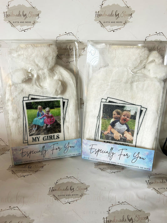 Personalised Hot Water Bottle|Photo Polaroid Design|Editable Text|Limited Birthday Christmas Warm Gift Idea|For Mum Grandparent Friend