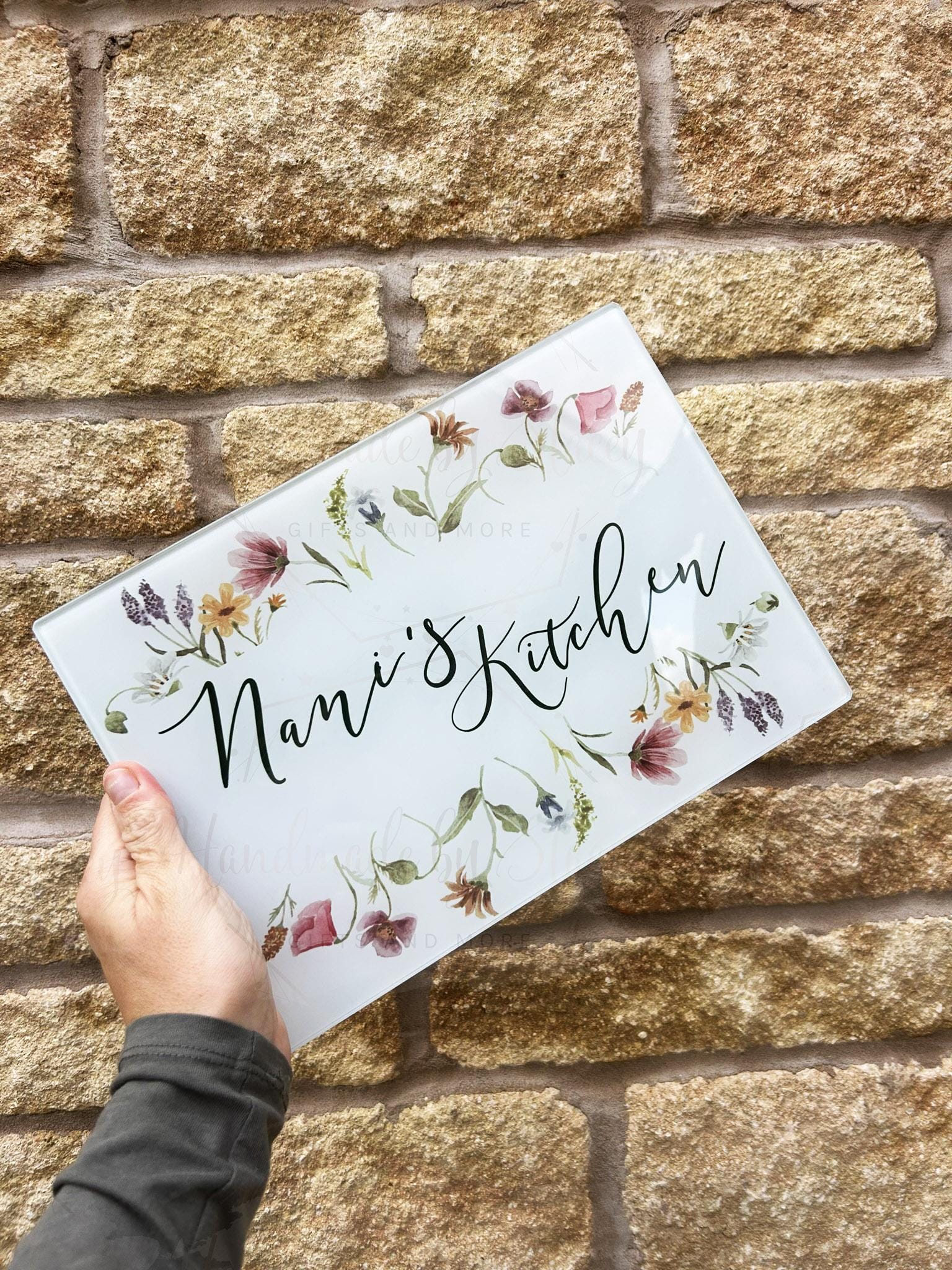 Personalised Chopping Board|A4 or A3 Size|Wildflower Floral Design|Mothers Day Gift Idea|Grandparent Cutting Board|Glass Kitchen Present