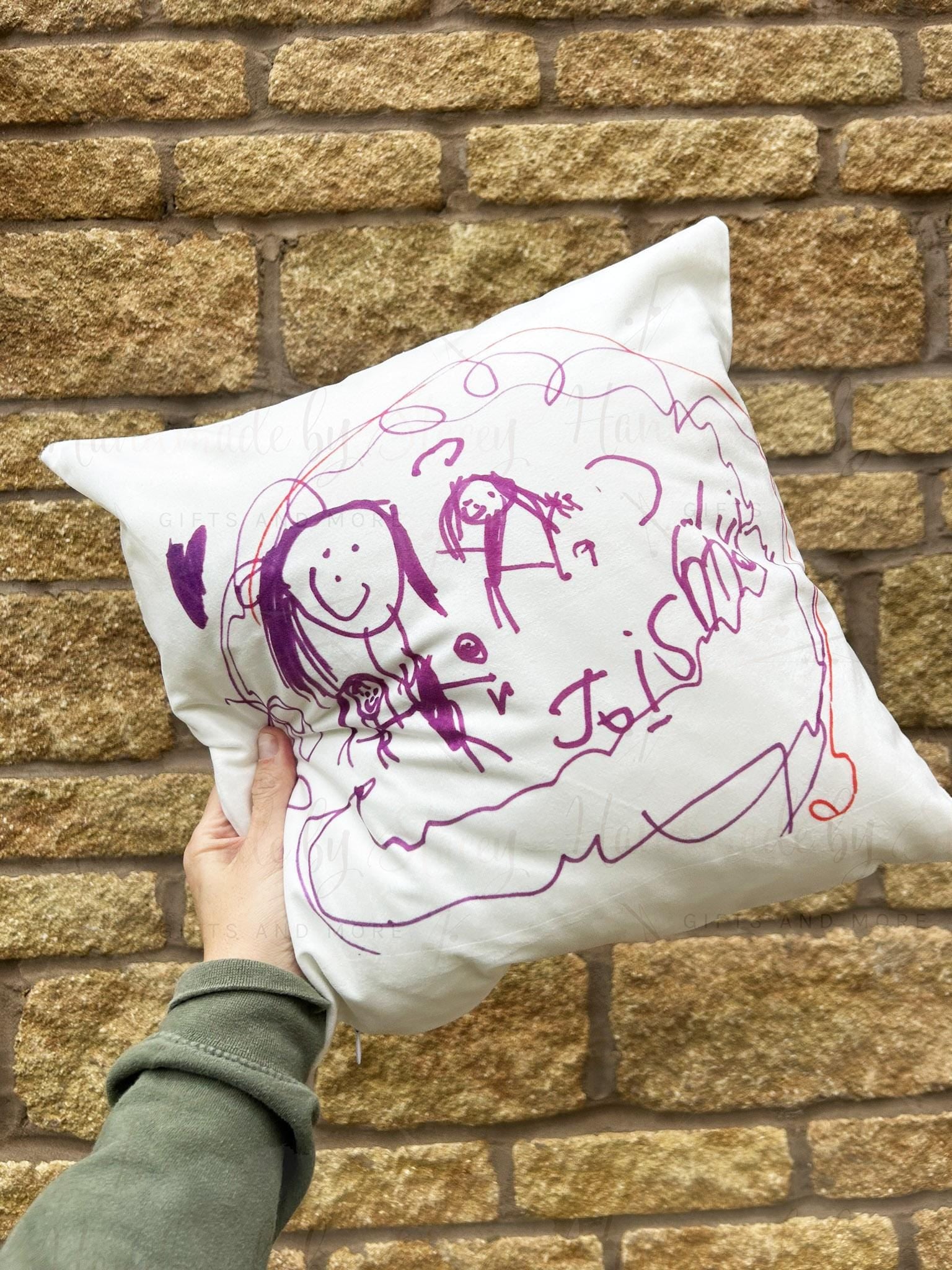 Personalised Child's Cushion|Create your Own Pillow|Handmade Child Adult Drawing Artwork|Custom Editable Text|Fathers Mothers Day Christmas