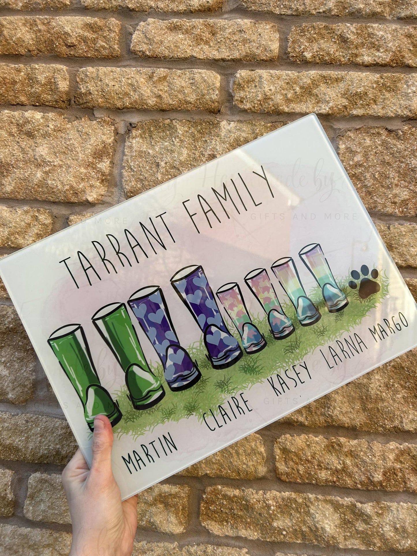 Personalised Chopping Board|Kitchen Gift Idea|Our Family Wellies Design Cutting Board|Gift Idea for Birthday|the Home|Family