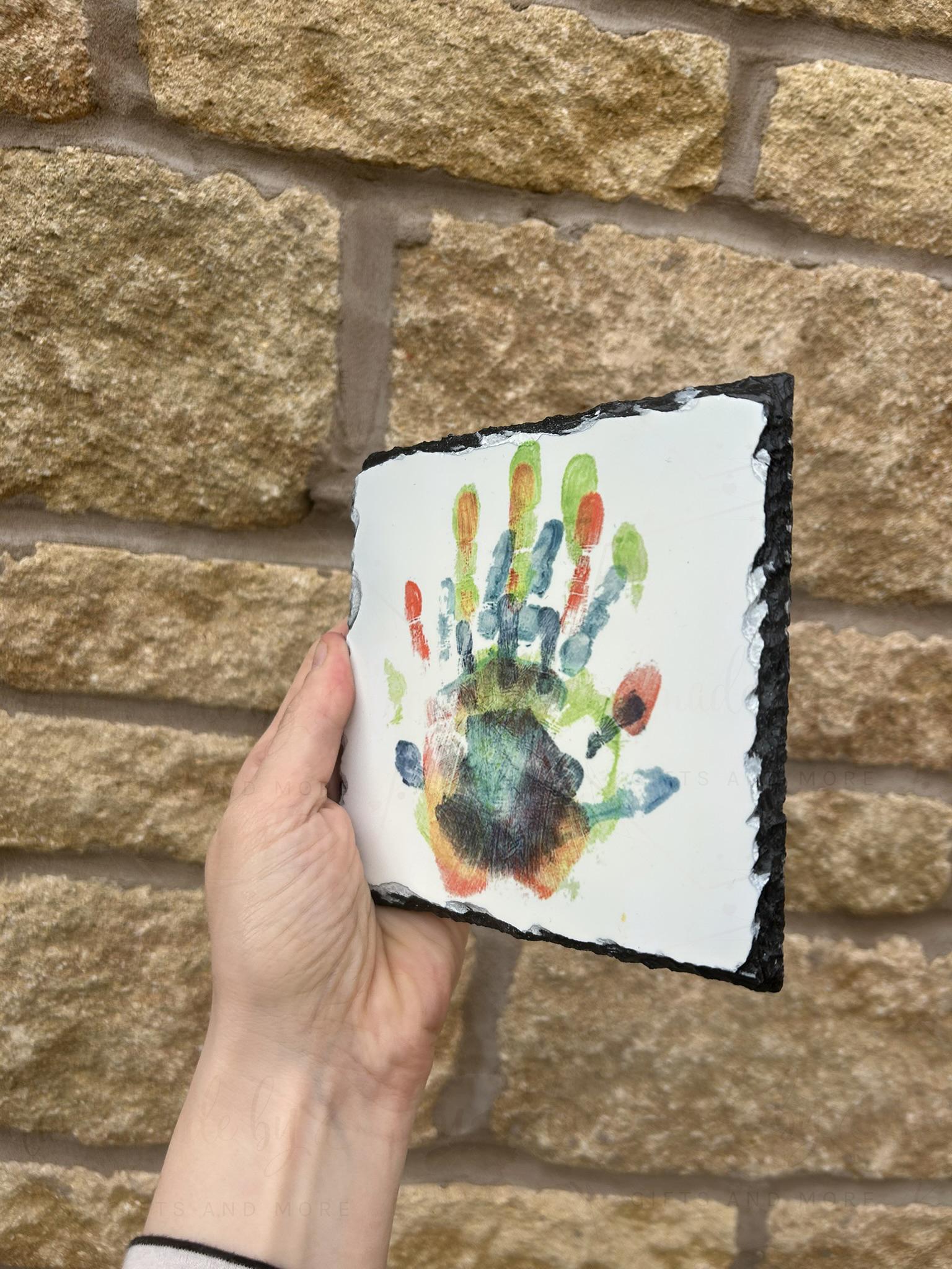 Personalised Slate|Childs Artwork|Hand & Footprints|Mothers Day Fathers Day Christmas Birthday Gift Idea|Memory Token|Handwriting