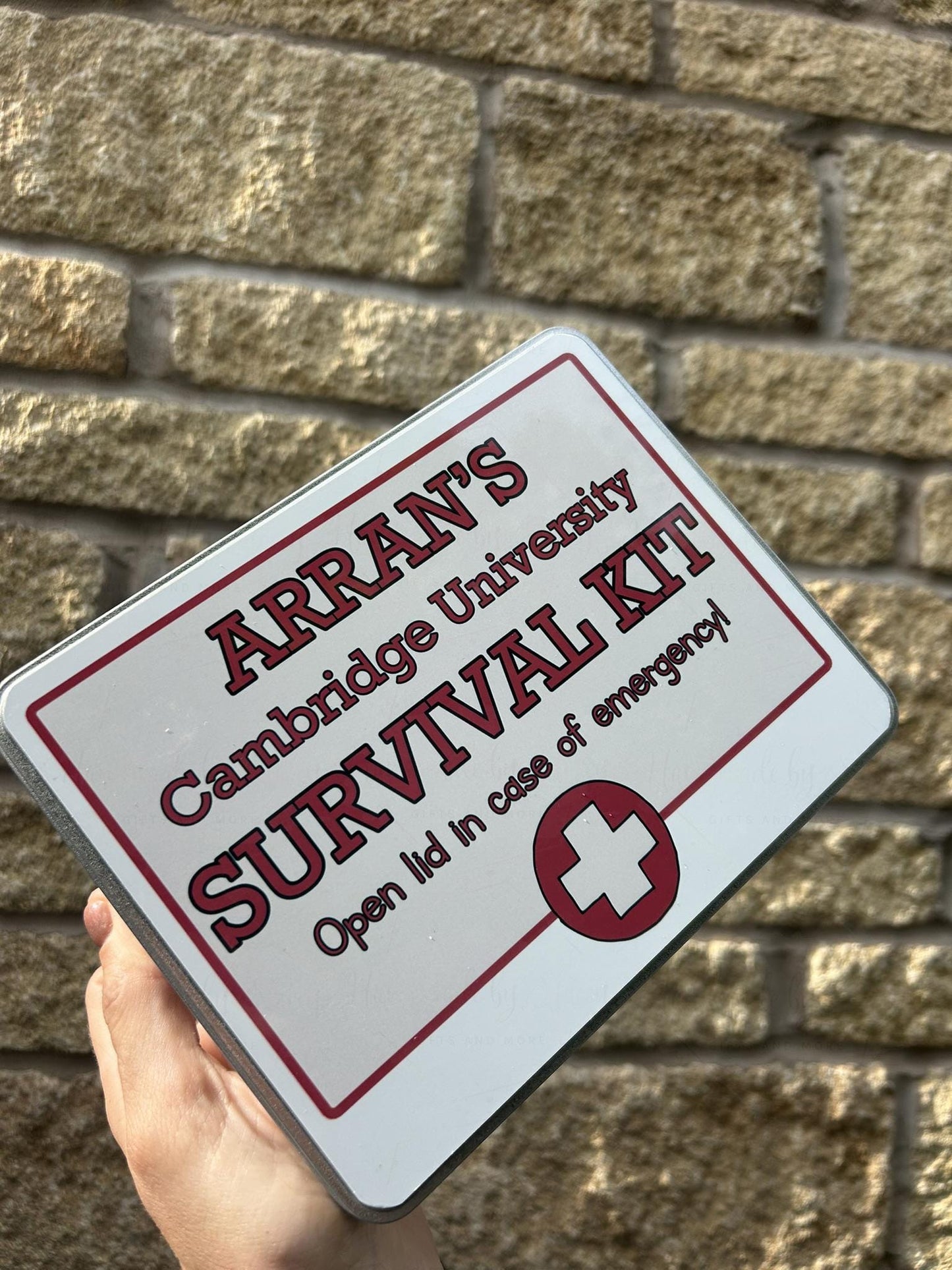 Personalised Novelty Metal Tin|Survival Kit|Red Alert|University Student|First Aid Gift|Editable Text|Christmas Birthday