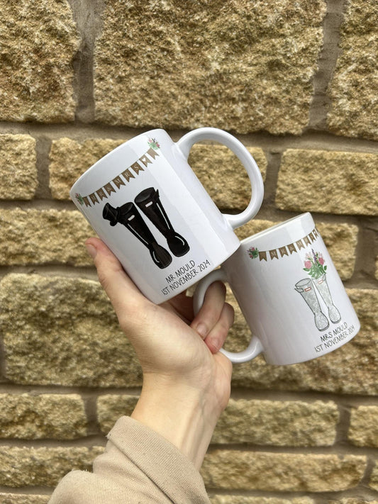 Personalised Ceramic Mug|Mr & Mrs|Mrs Mrs|Mr Mr|Newlyweds|Wellie Boots|Wedding Matching Gift|Farmer Gift|Bride Groom|Editable Text