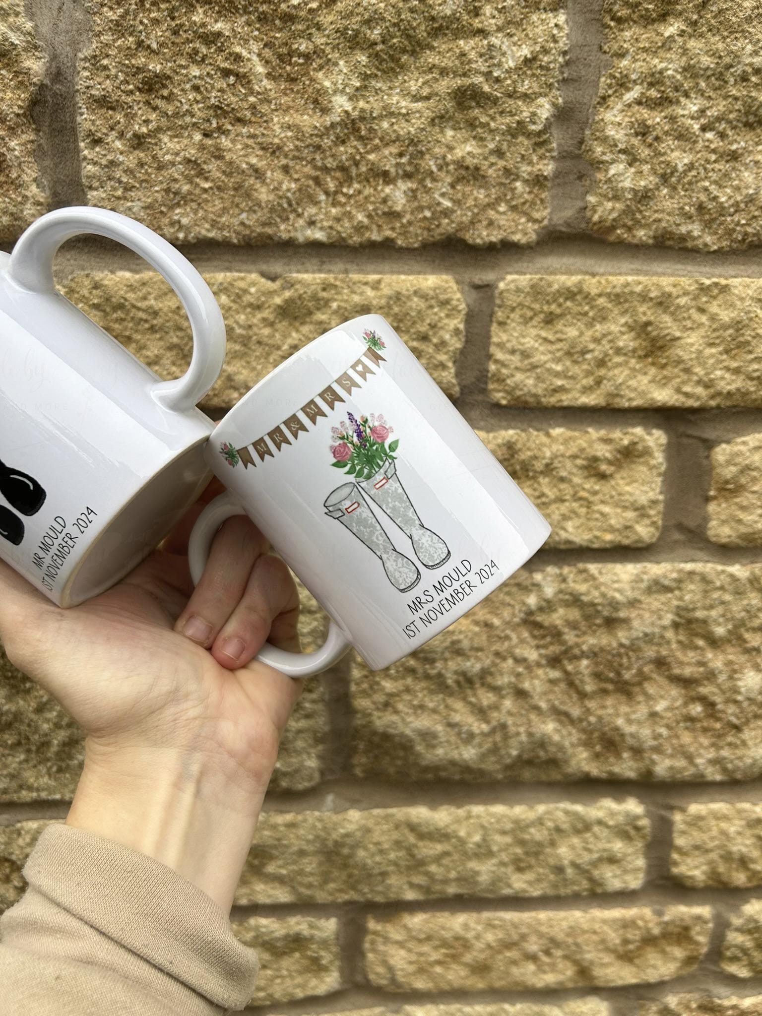 Personalised Ceramic Mug|Mr & Mrs|Mrs Mrs|Mr Mr|Newlyweds|Wellie Boots|Wedding Matching Gift|Farmer Gift|Bride Groom|Editable Text