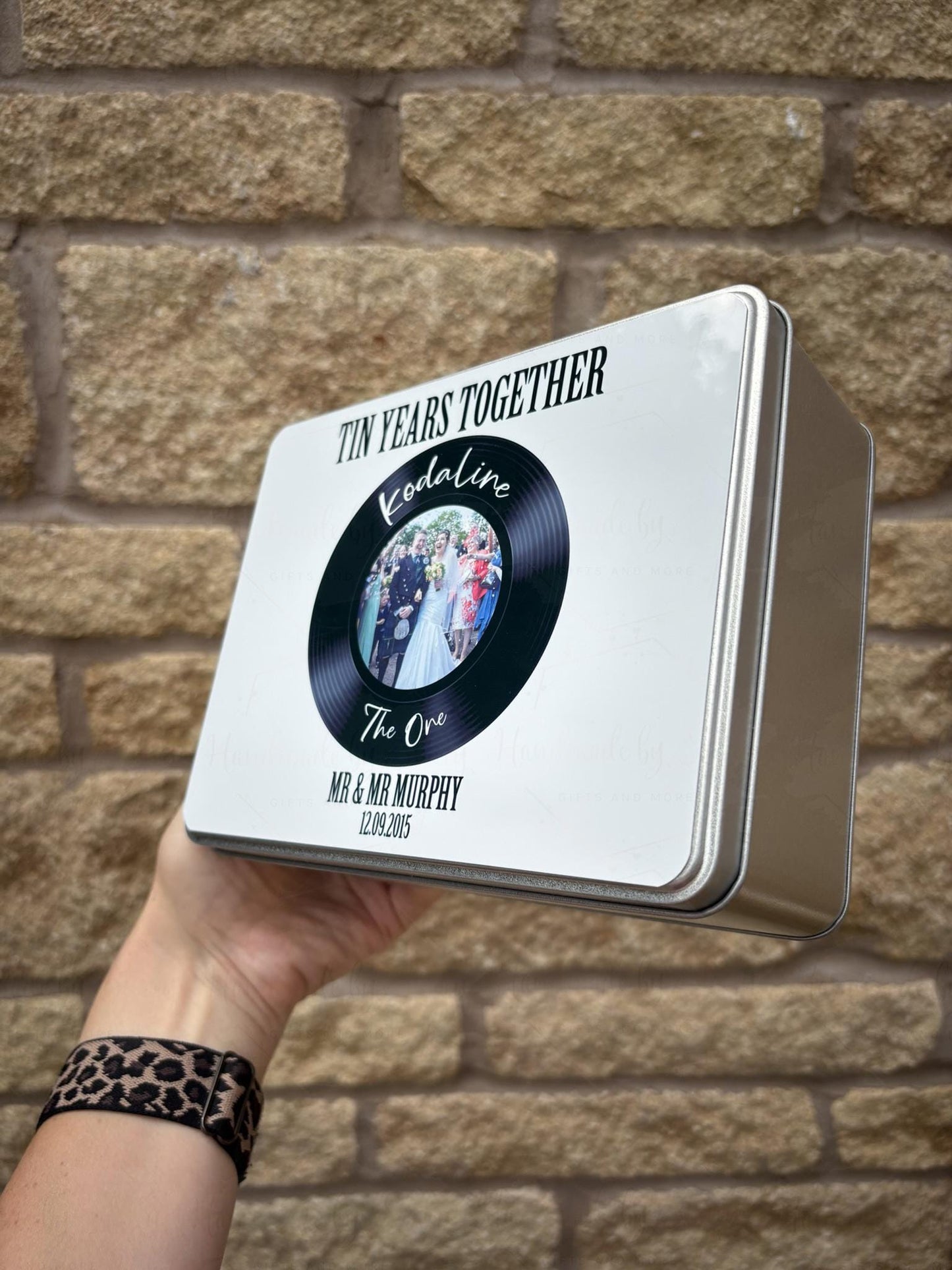 Personalised Novelty Metal Tin|Anniversary|Tin Years|Ten Years|Record Player|Photo Gift|Couples Keepsake Present|Fillable Box|