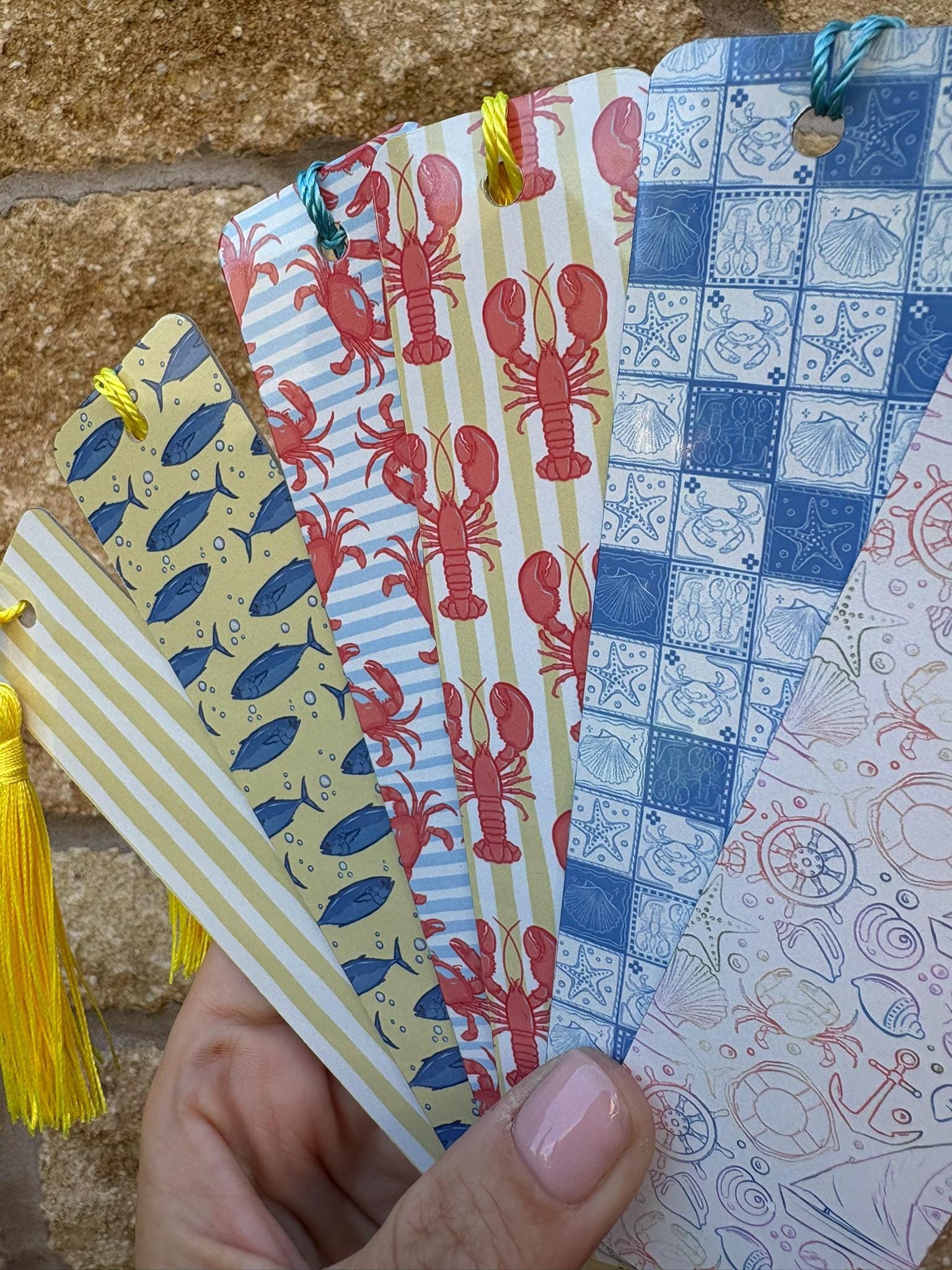 Aluminium Nautical Bookmark & Tassel|Seaside Lobster Seashell Design|UK Made