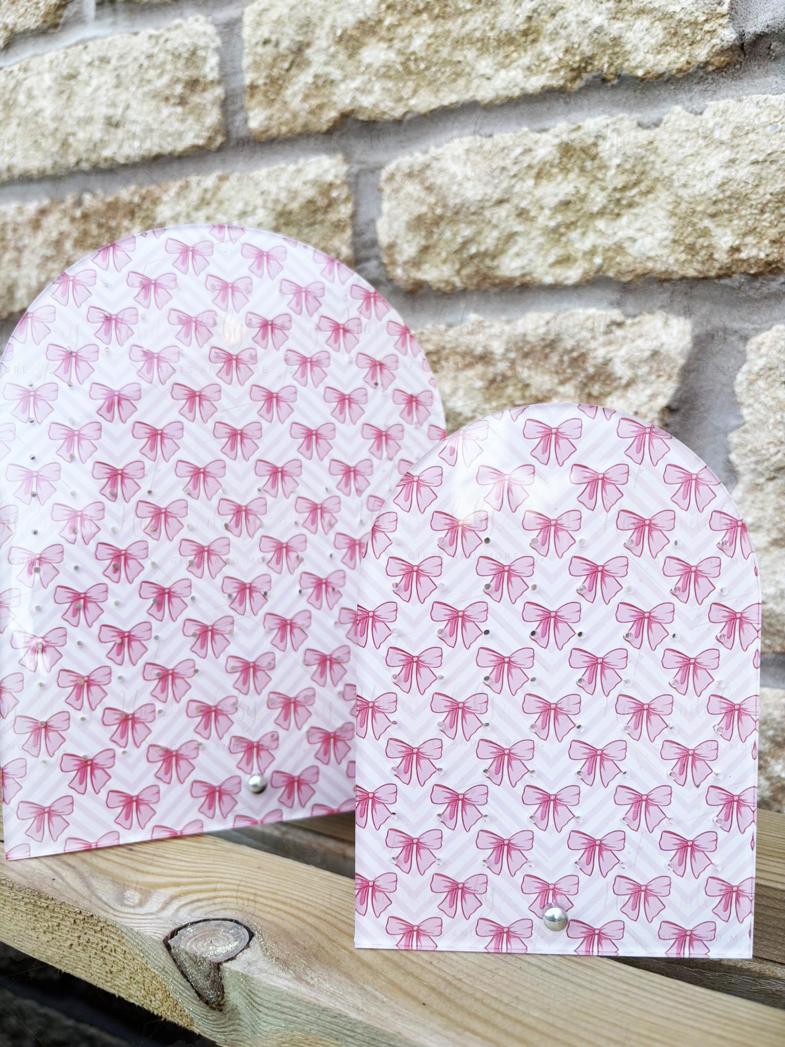 Personalised Acrylic Earring Stand|Two Sizes|Pink Bow Print|