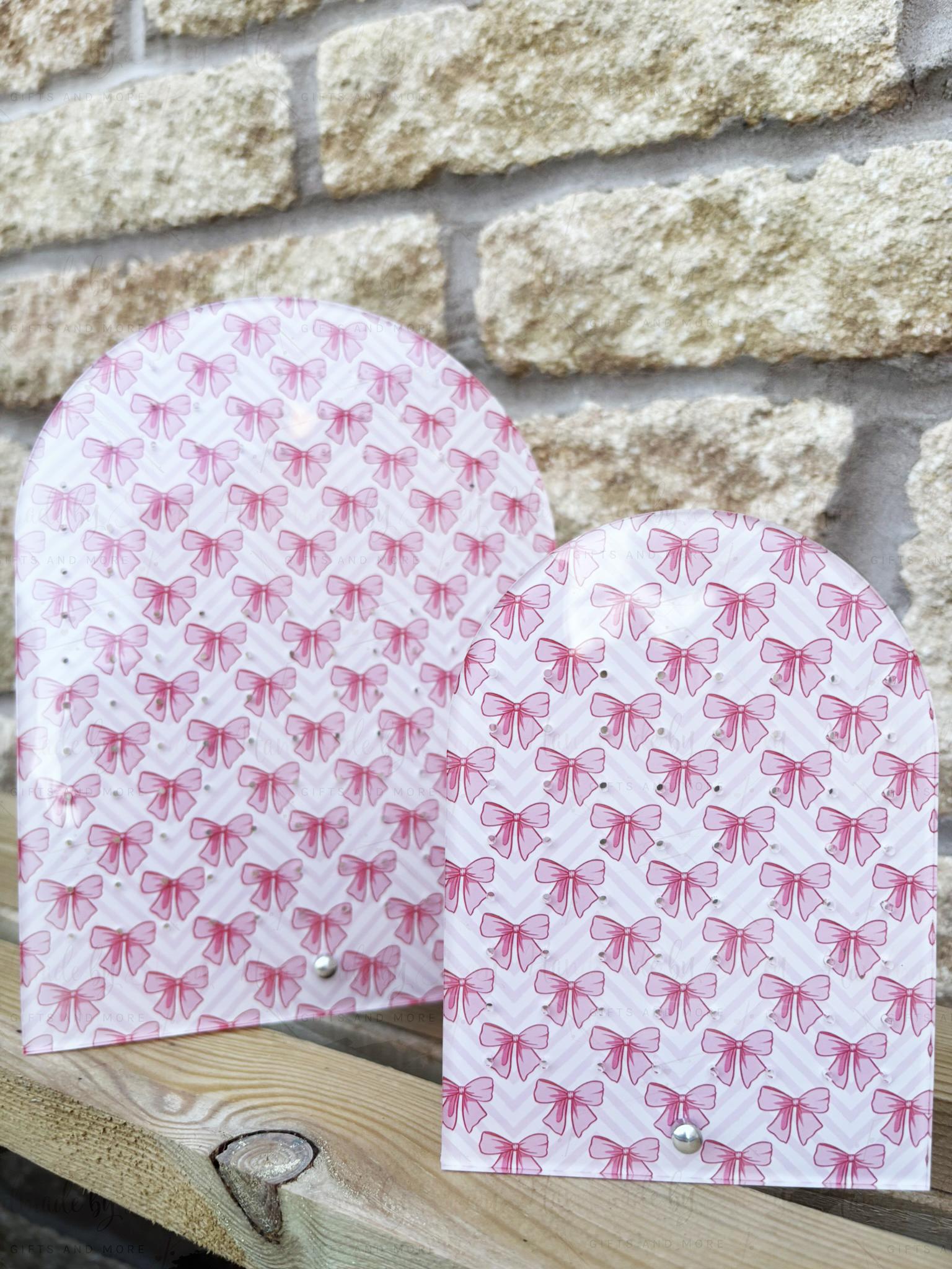 Personalised Acrylic Earring Stand|Two Sizes|Pink Bow Print|