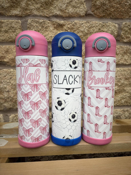 Personalised Water Bottle|Multiple Designs|Double Walled|Editable Text|Straw|Birthday Christmas Friend Back to School Nursery Gift Idea