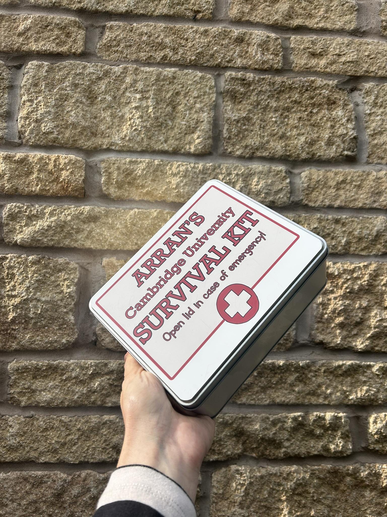 Personalised Novelty Metal Tin|Survival Kit|Red Alert|University Student|First Aid Gift|Editable Text|Christmas Birthday