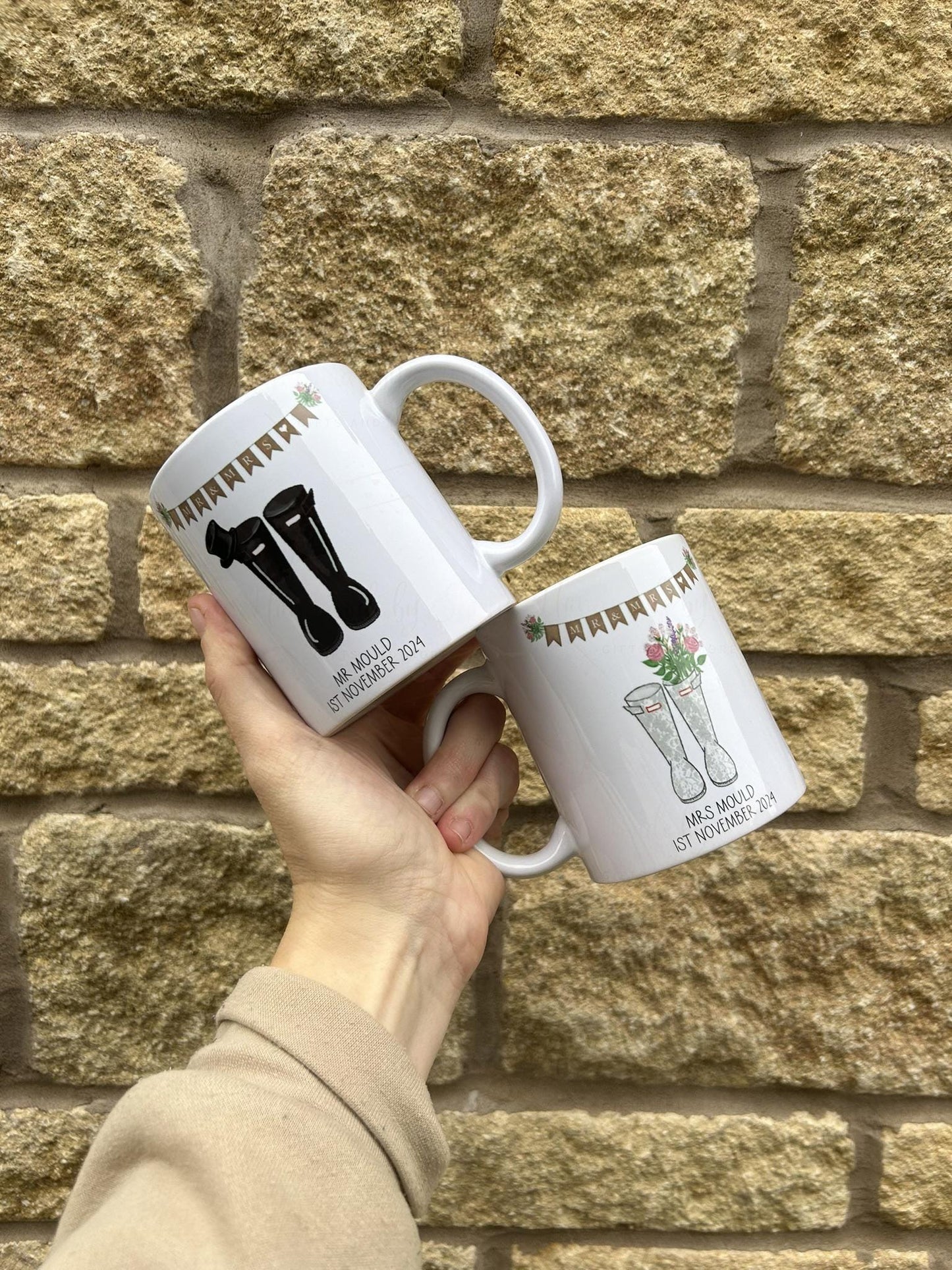 Personalised Ceramic Mug|Mr & Mrs|Mrs Mrs|Mr Mr|Newlyweds|Wellie Boots|Wedding Matching Gift|Farmer Gift|Bride Groom|Editable Text
