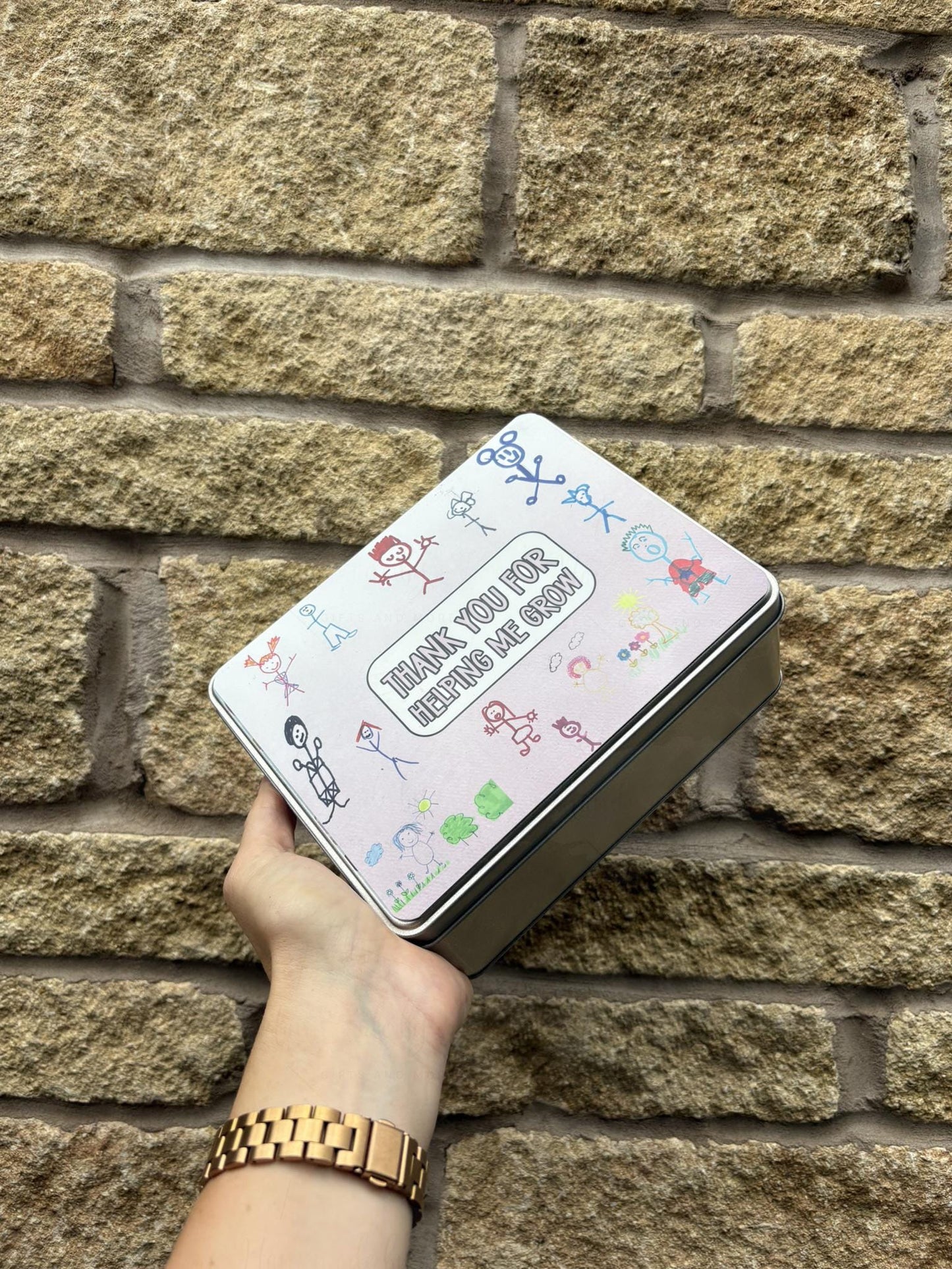 Personalised Novelty Metal Tin|Child Artwork|Drawing Gift|Keepsake|Birthday Christmas Editable Box|Fillable|Handprints