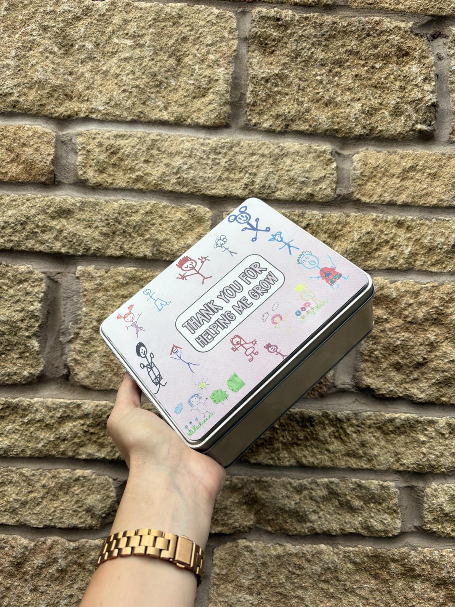 Personalised Novelty Metal Tin|Child Artwork|Drawing Gift|Keepsake|Birthday Christmas Editable Box|Fillable|Handprints
