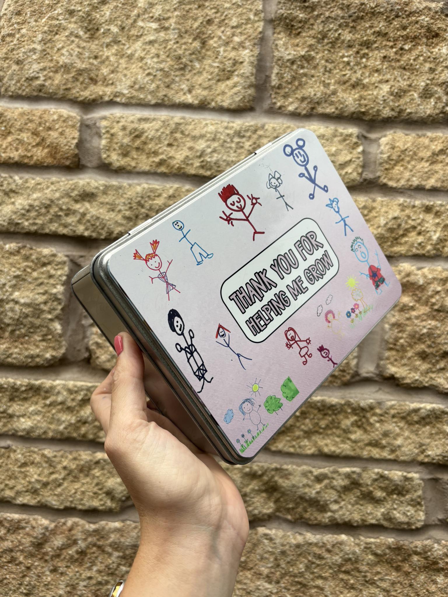 Personalised Novelty Metal Tin|Child Artwork|Drawing Gift|Keepsake|Birthday Christmas Editable Box|Fillable|Handprints