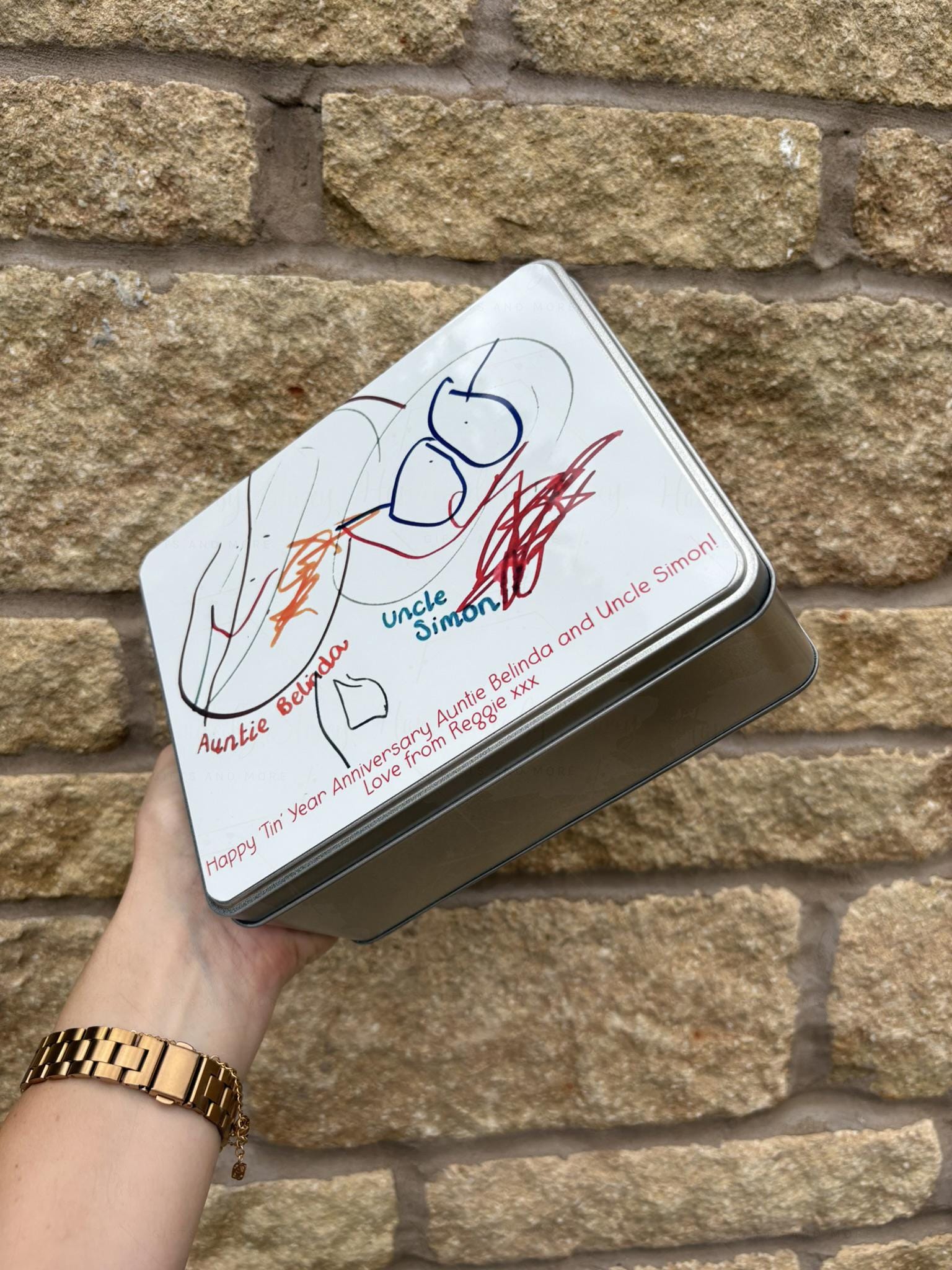 Personalised Novelty Metal Tin|Child Artwork|Drawing Gift|Keepsake|Birthday Christmas Editable Box|Fillable|Handprints
