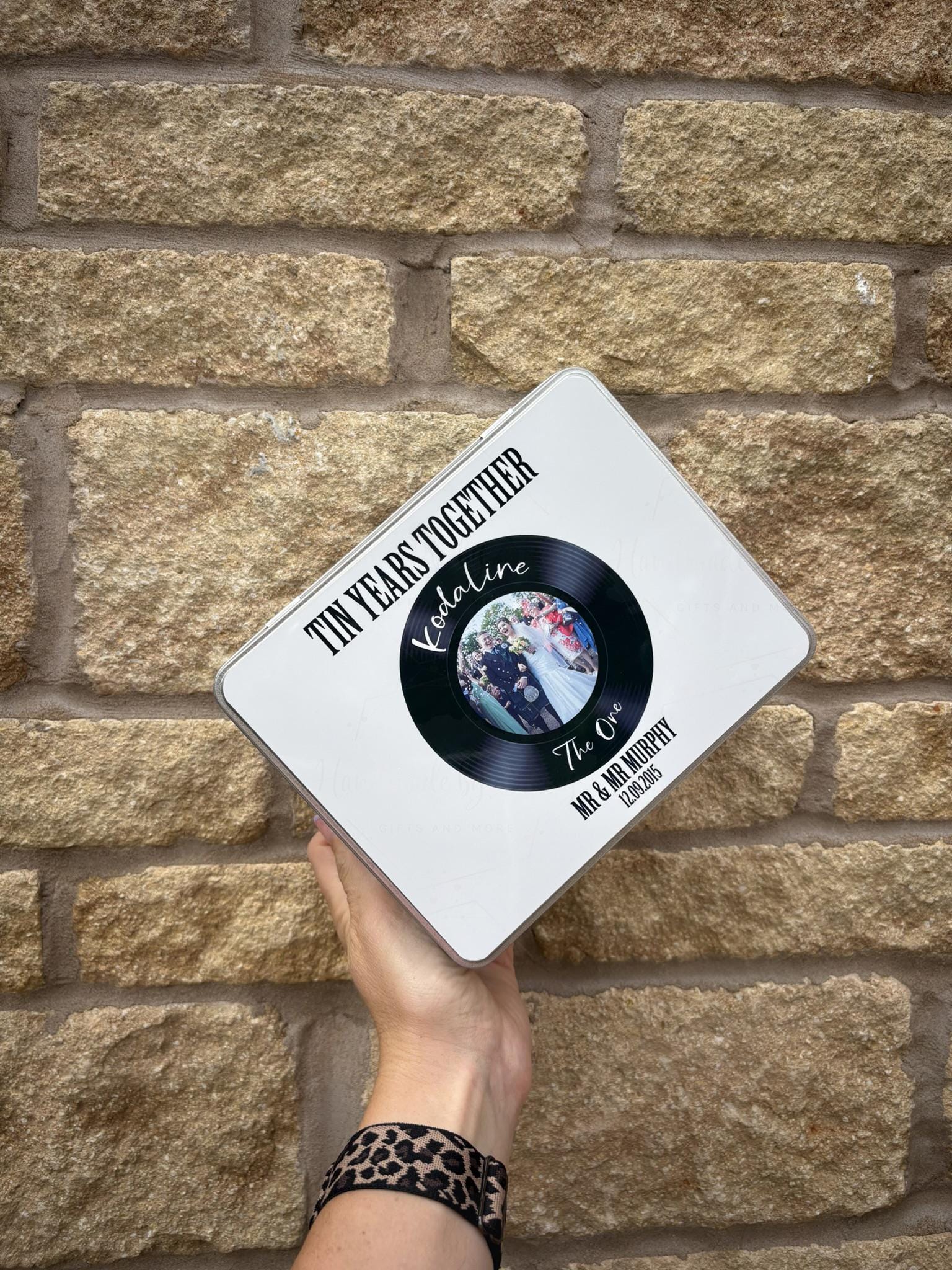 Personalised Novelty Metal Tin|Anniversary|Tin Years|Ten Years|Record Player|Photo Gift|Couples Keepsake Present|Fillable Box|