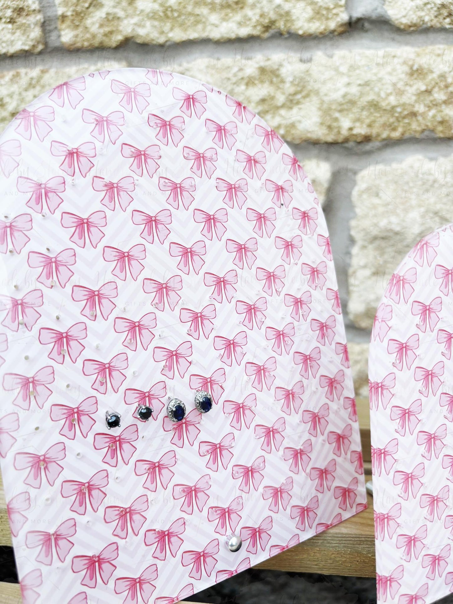 Personalised Acrylic Earring Stand|Two Sizes|Pink Bow Print|