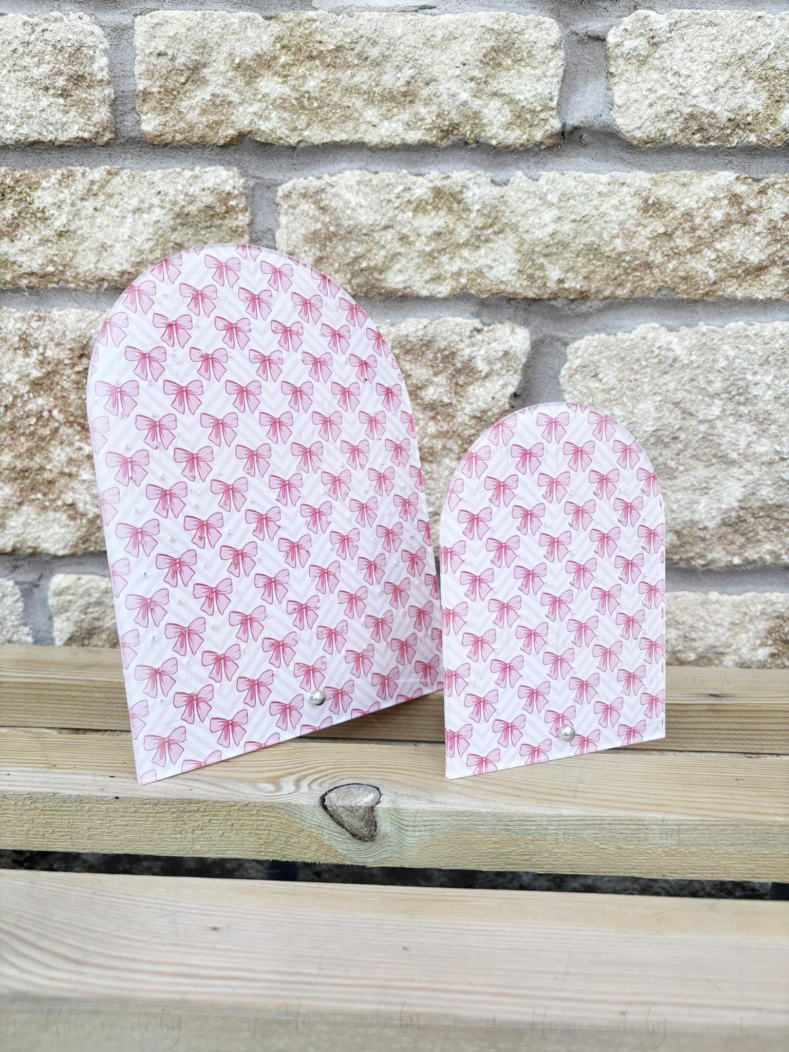 Personalised Acrylic Earring Stand|Two Sizes|Pink Bow Print|