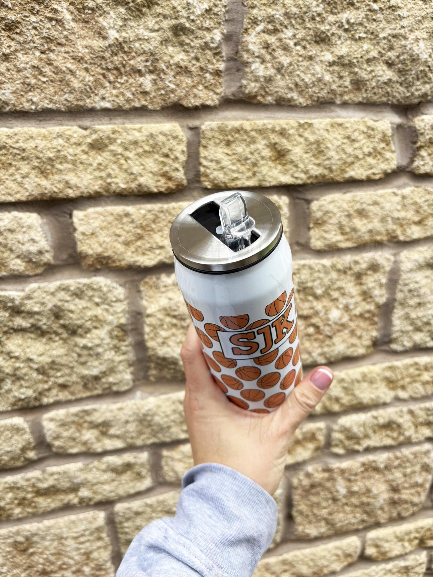 Personalised Basketball Stainless Steel Can with Straw|Two Sizes|Editable Text|