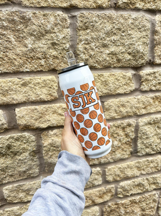 Personalised Basketball Stainless Steel Can with Straw|Two Sizes|Editable Text|