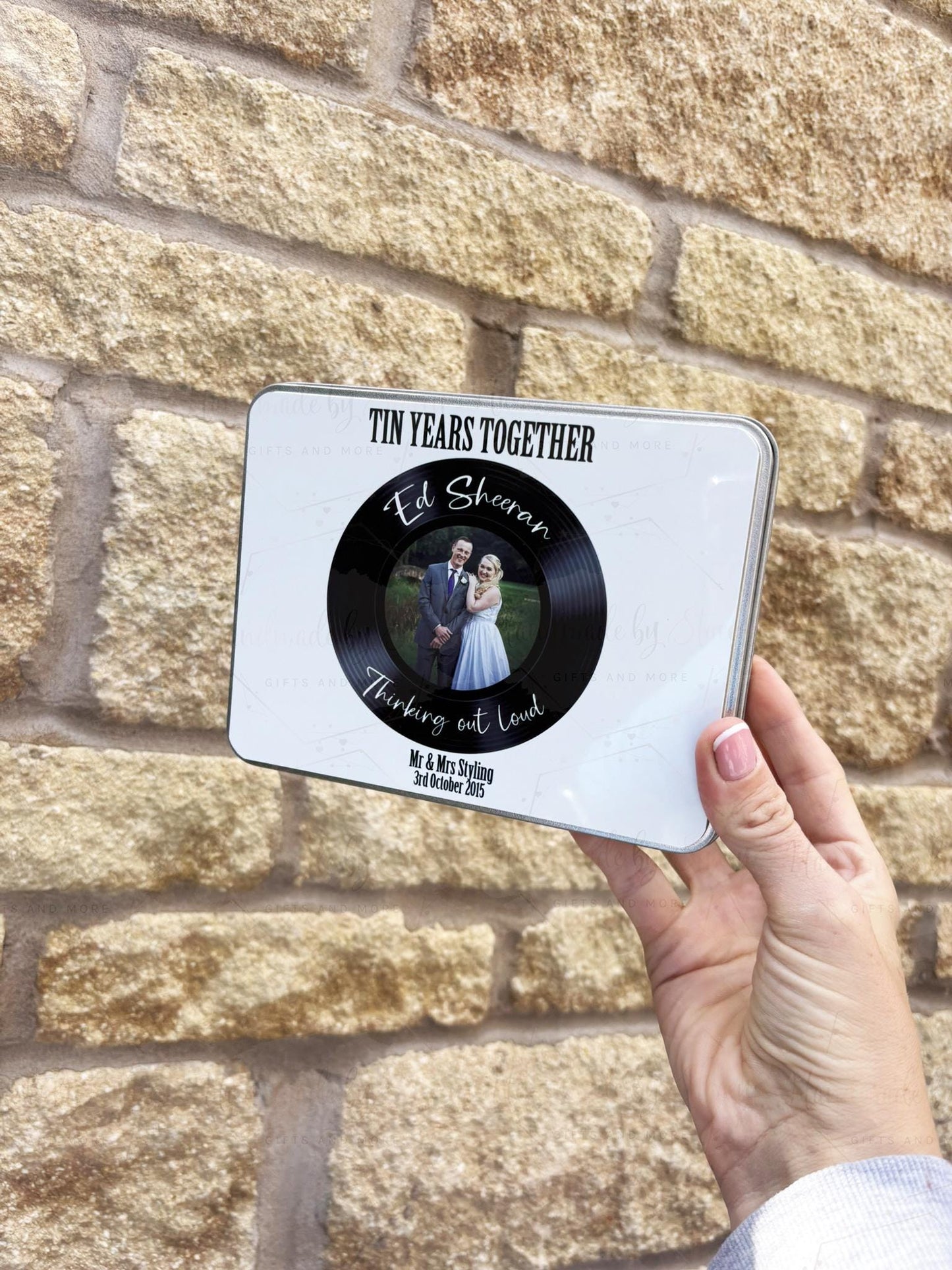 Personalised Novelty Metal Tin|Anniversary|Tin Years|Ten Years|Record Player|Photo Gift|Couples Keepsake Present|Fillable Box|